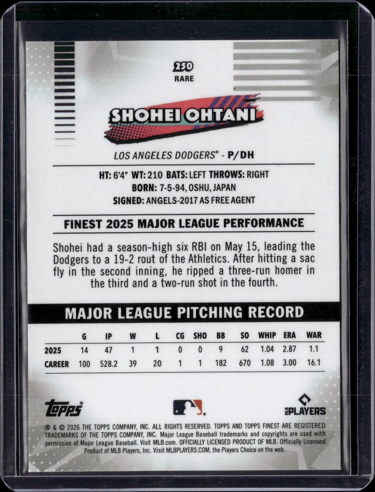 2026 Topps Finest Shohei Ohtani #250 Purple Refractor /75