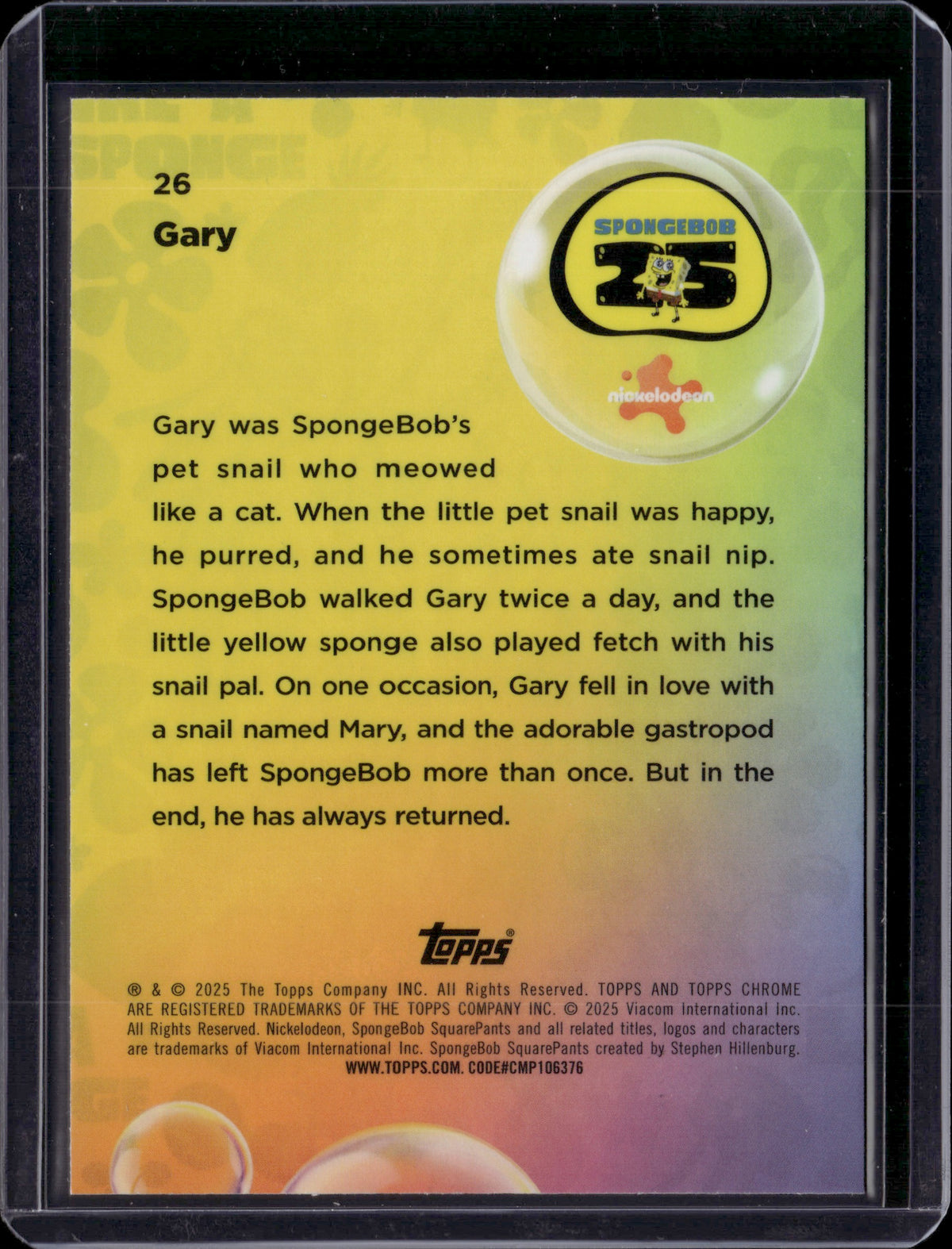 2025 Topps Chrome SpongeBob SquarePants Gary /75 #26