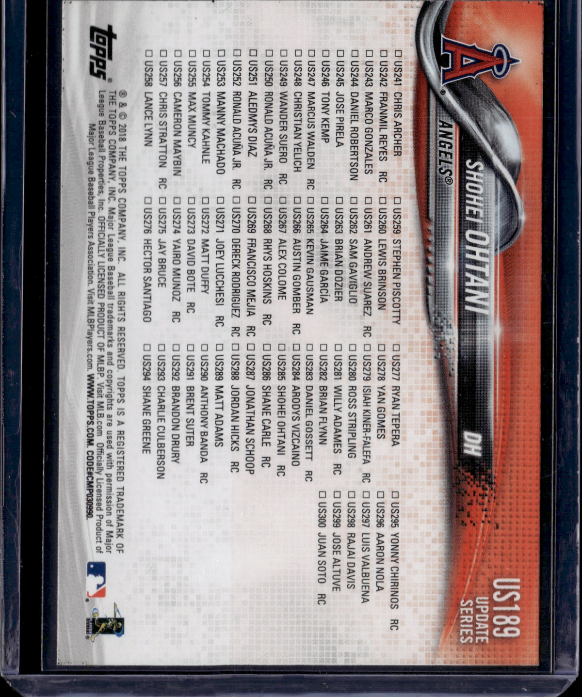 2018 Topps Update Shohei Ohtani #US189 RC