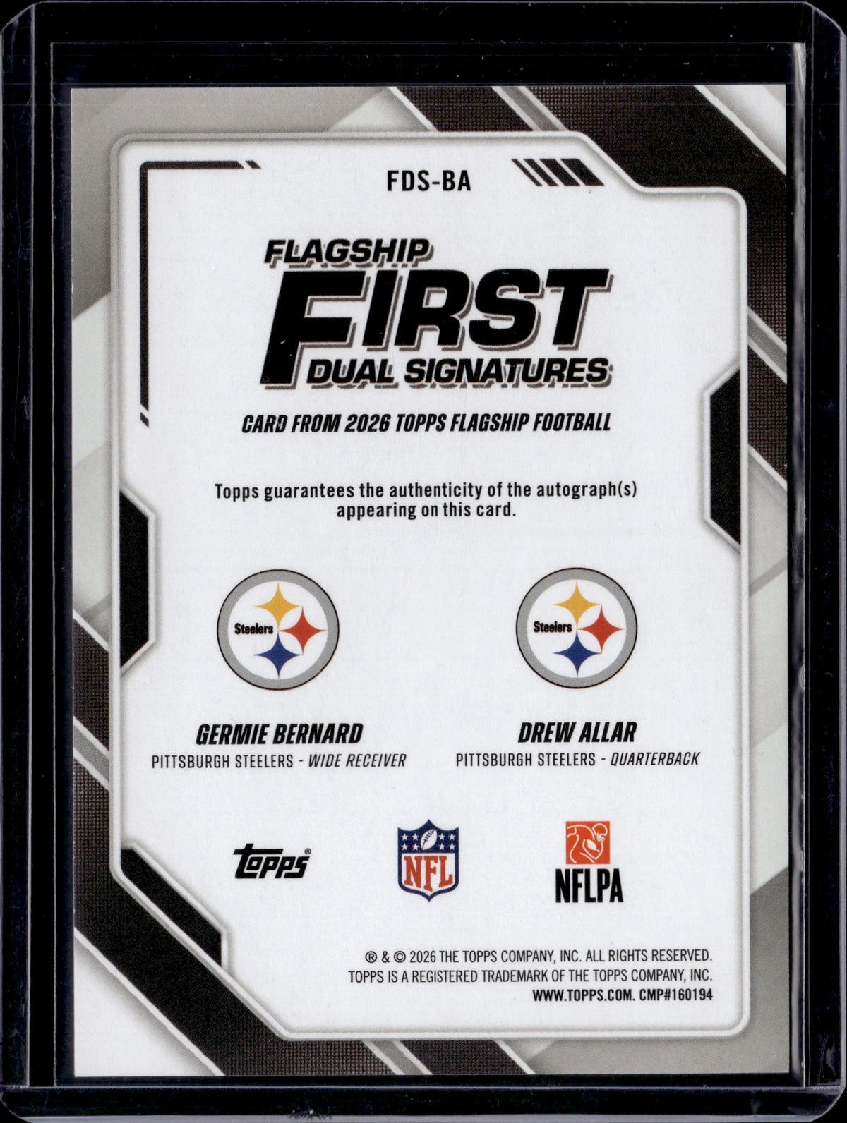 2026 Topps Flagship Football First Dual Signatures Germie Bernard Drew Allar RC