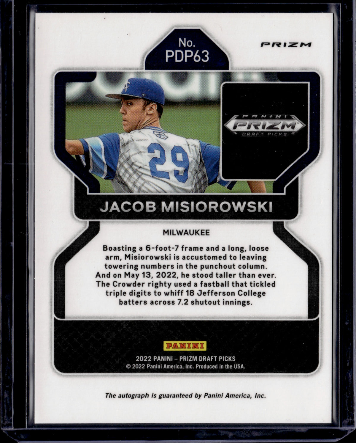 2022 Panini Prizm Draft Picks Jacob Misiorowski Auto Refractor #PDP63