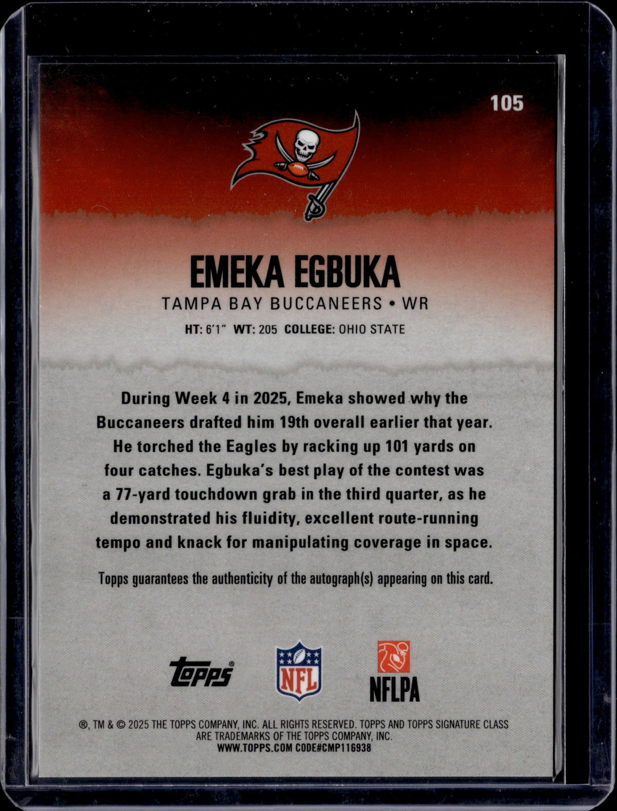 2025 Topps Signature Class Chrome Emeka Egbuka Auto #105 RC /25