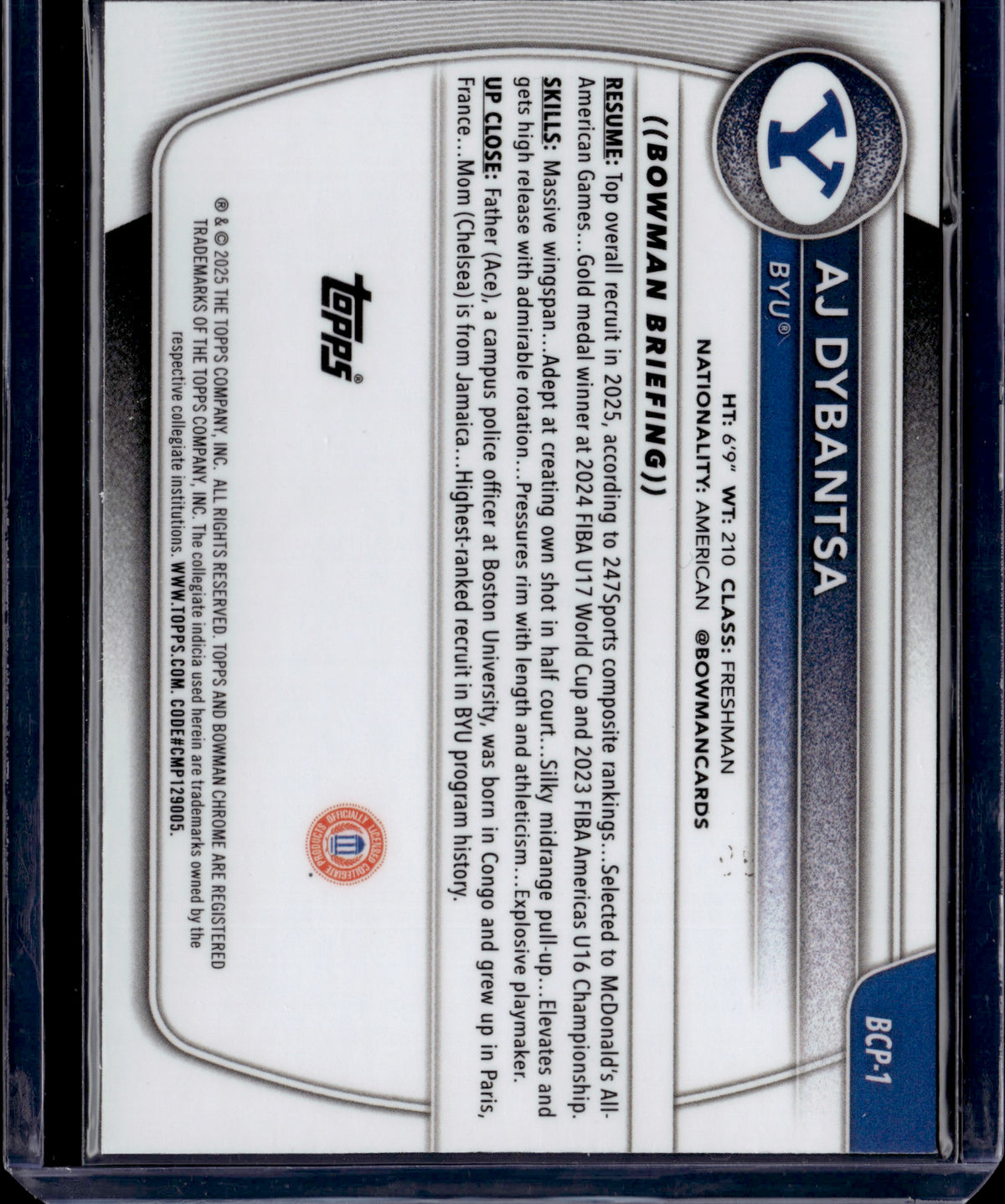 2025 Bowman Chrome AJ Dybantsa #BCP-1 Green Geometric /99