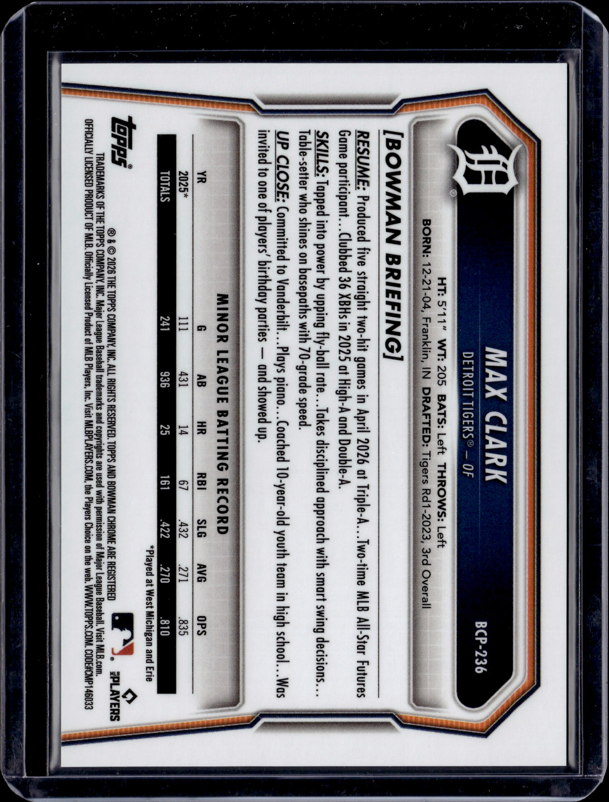 2026 Bowman Chrome Max Clark International Refracrtor #BCP-236