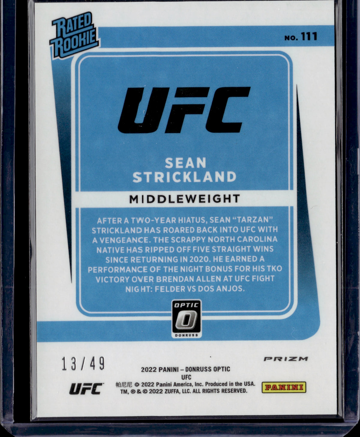 2022 Panini Donruss Optic UFC Sean Strickland #111 Orange /49 RC