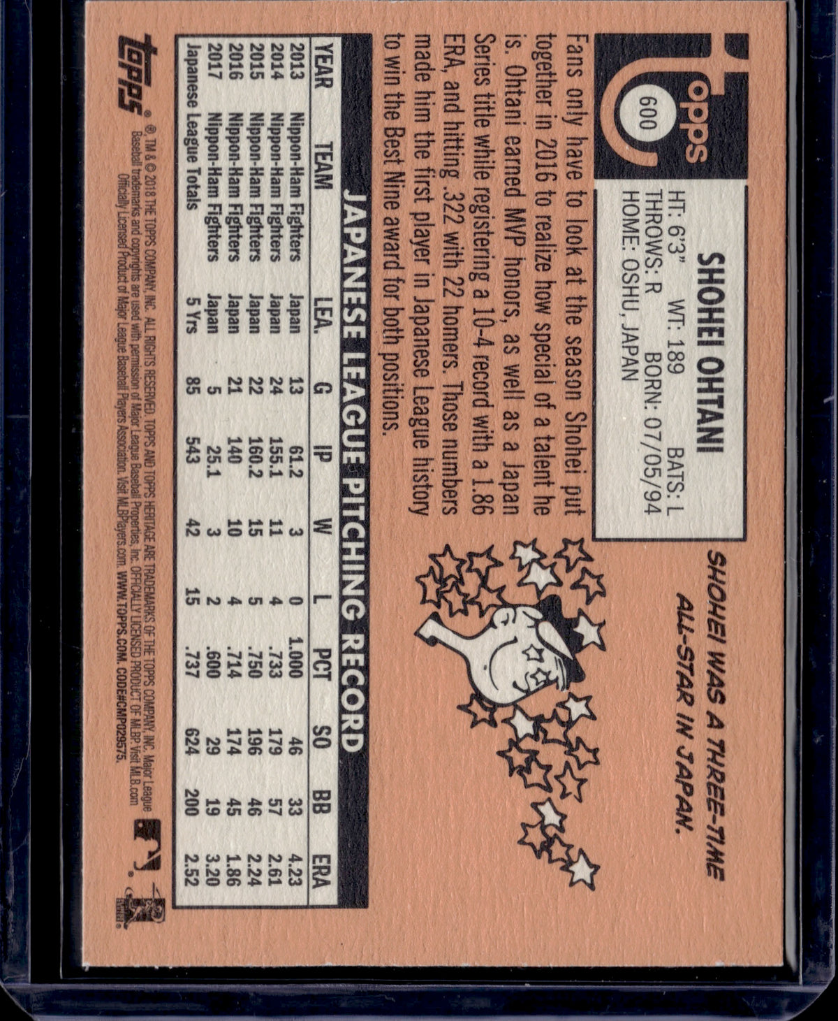 2018 Topps Heritage Shohei Ohtani #600 RC