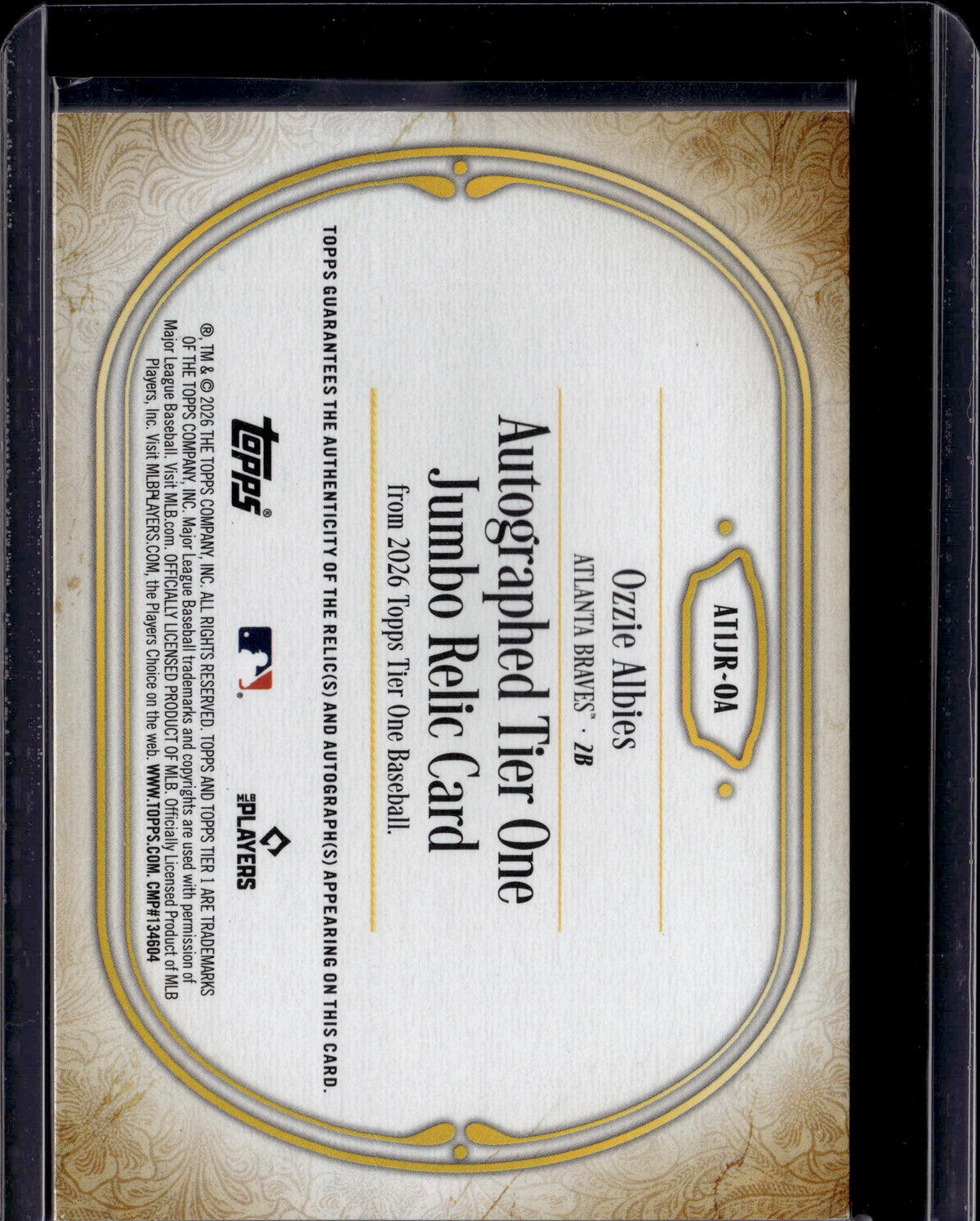2026 Topps Tier One Ozzie Albies #ATJR-OA Jumbo Relic Auto /10