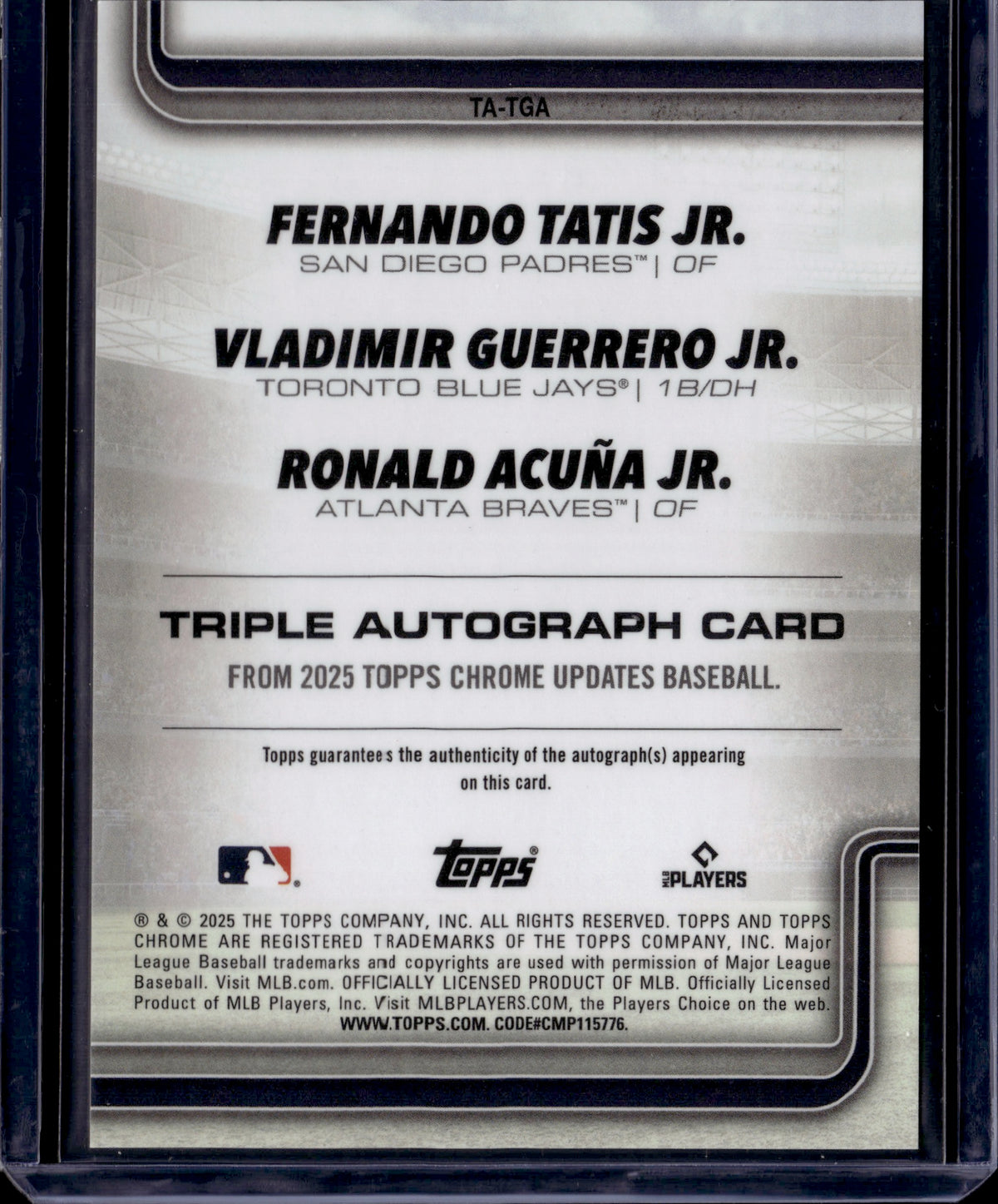 2025 Topps Chrome Vlad Guerrero Jr. Fernando Tatis Jr. Ronald Acuña Jr. Auto /25