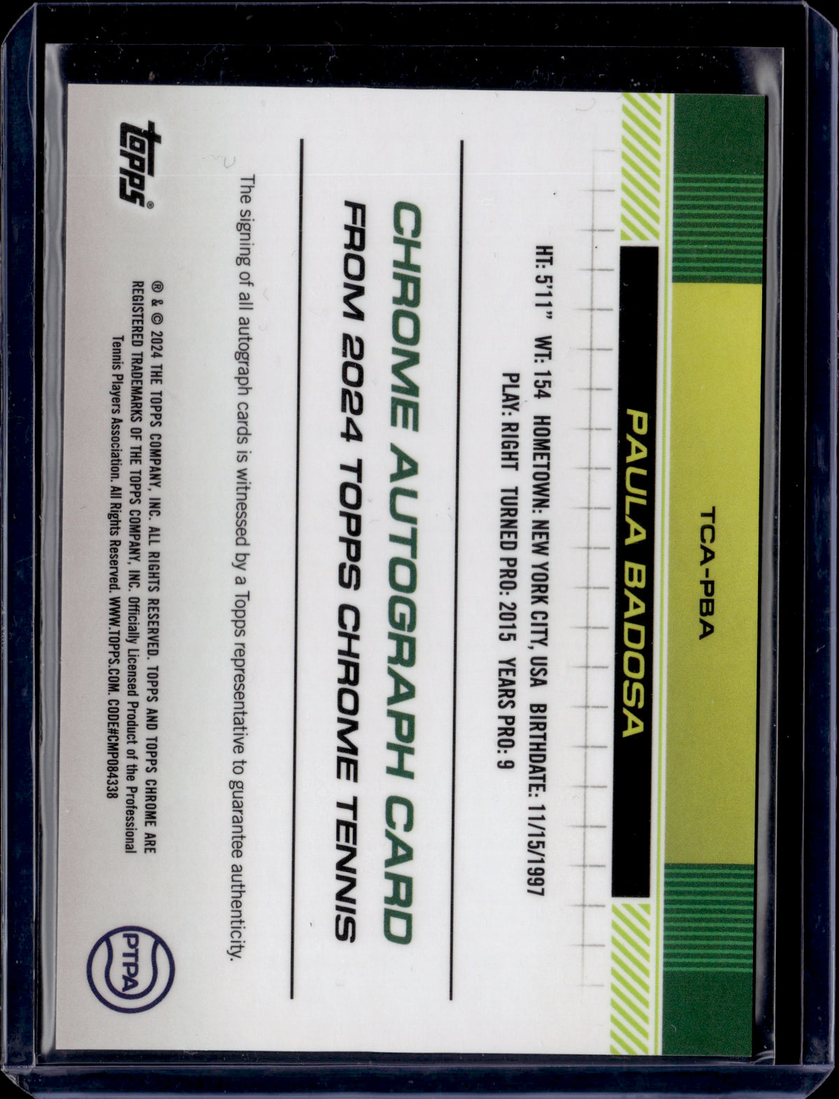 2024 Topps Chrome Sapphire Tennis Paula Badosa #TCA-PBA Orange Auto /25