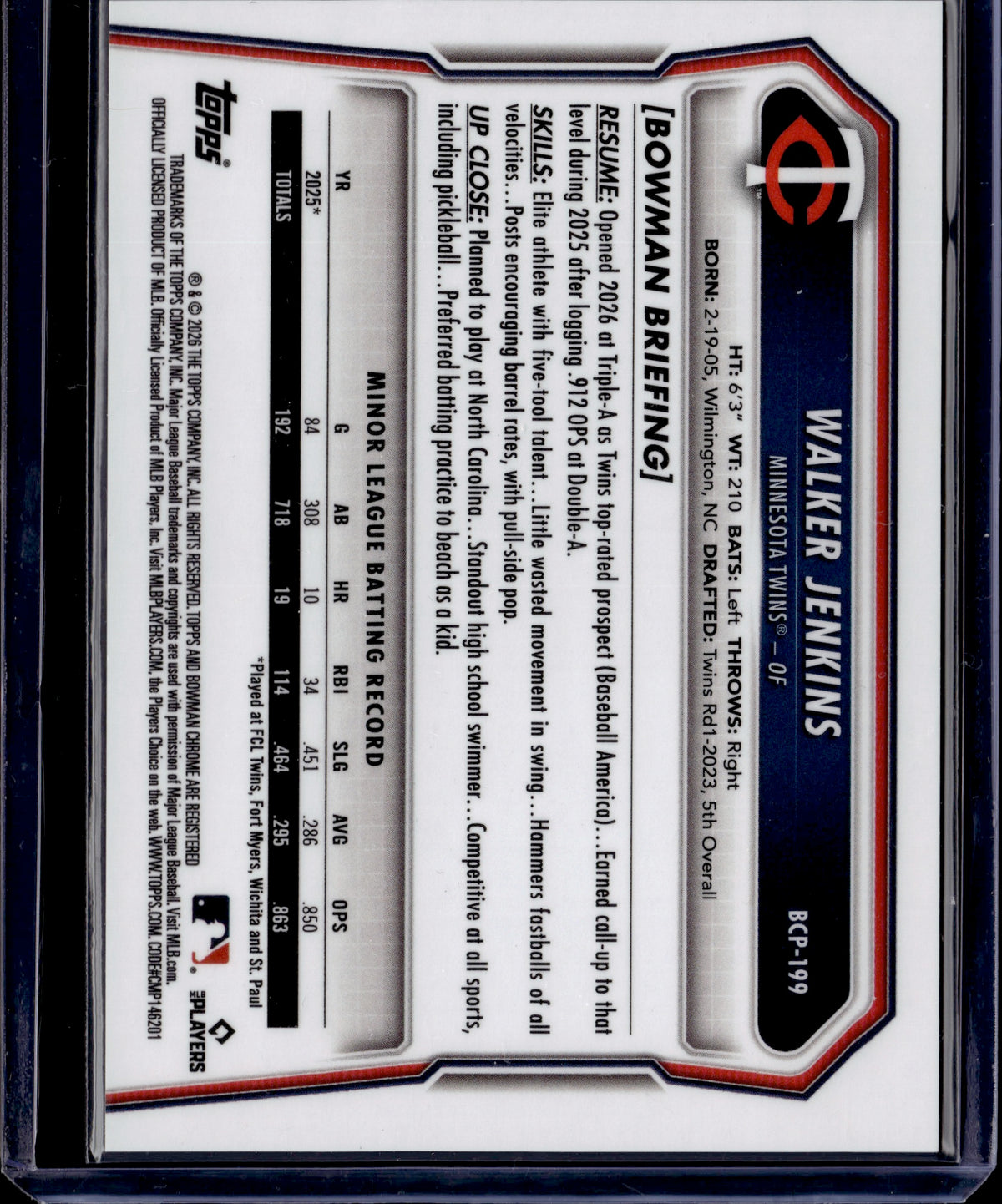 2026 Bowman Chrome Walker Jenkins /89 Packfractor #BCP-199