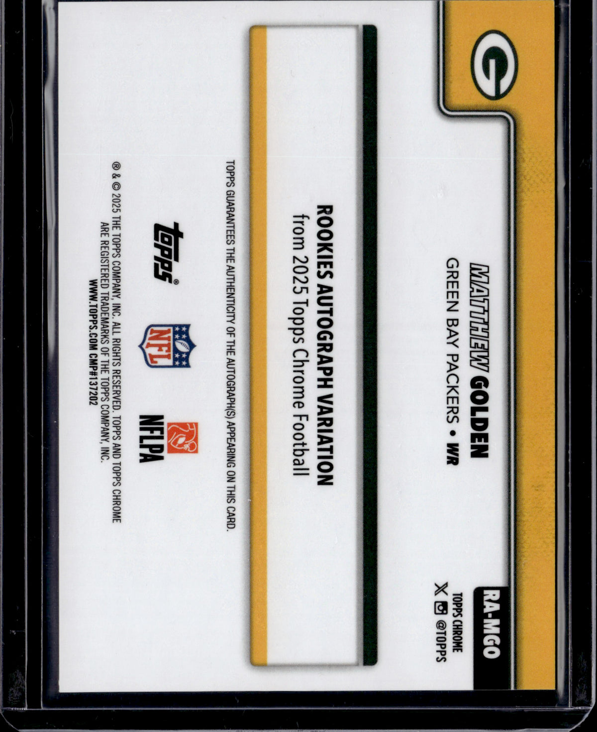 2025 Topps Chrome Matthew Golden #RA-MGO Black Auto /10 RC