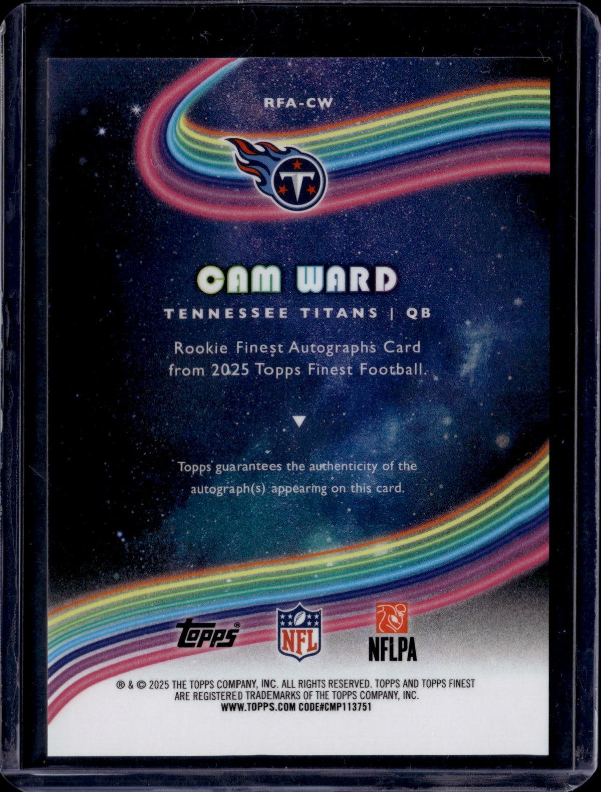 2025 Topps Finest Football Cam Ward #RFA-CW RC
