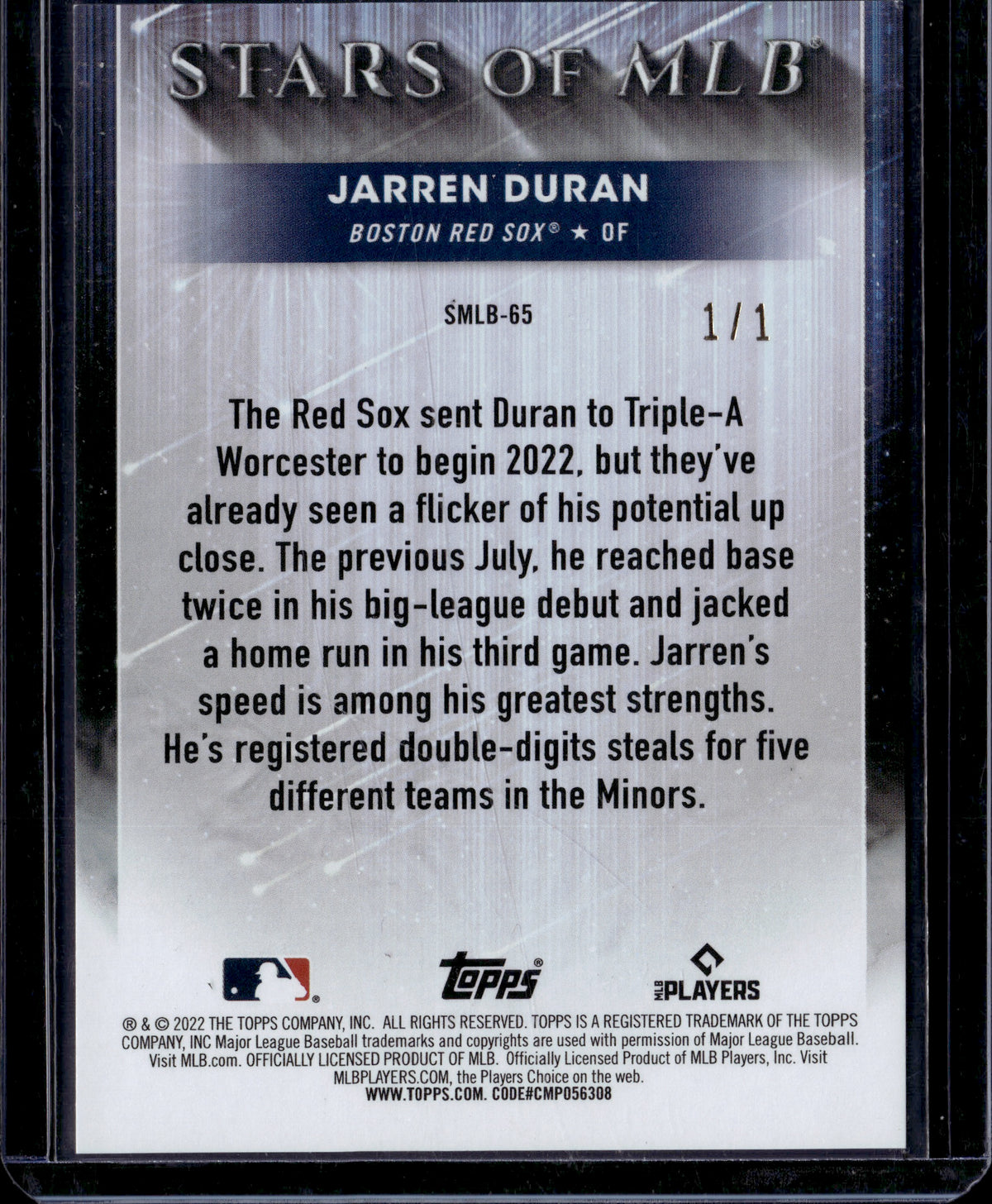 2022 Topps Jarren Duran #SMLB-65 Stars of MLB 1/1 RC