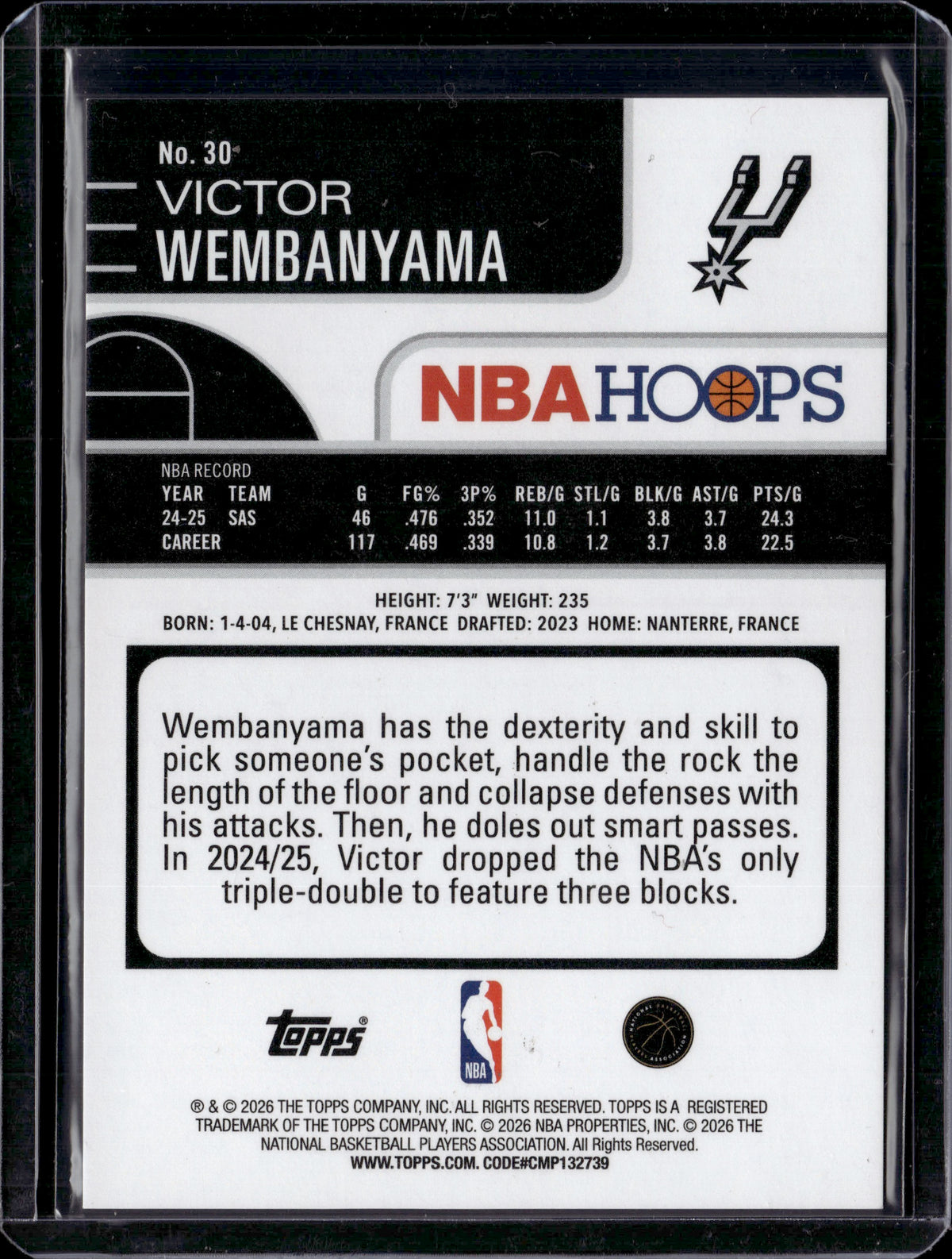 2026 Topps NBA Hoops Victor Wembanyama #30 Gold /50