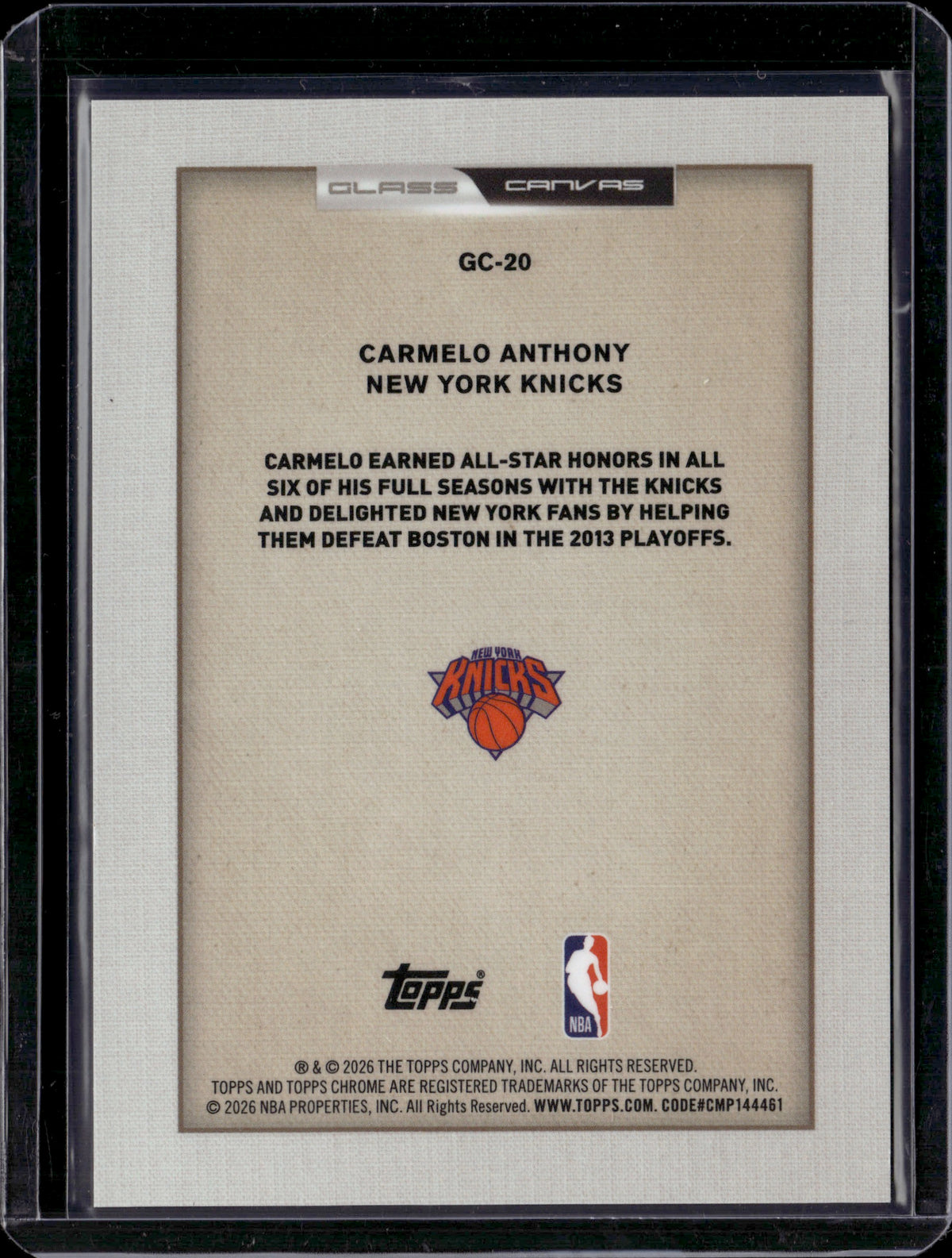 2026 Topps Chrome Basketball Glass Canvas Carmelo Anthony #GC-20