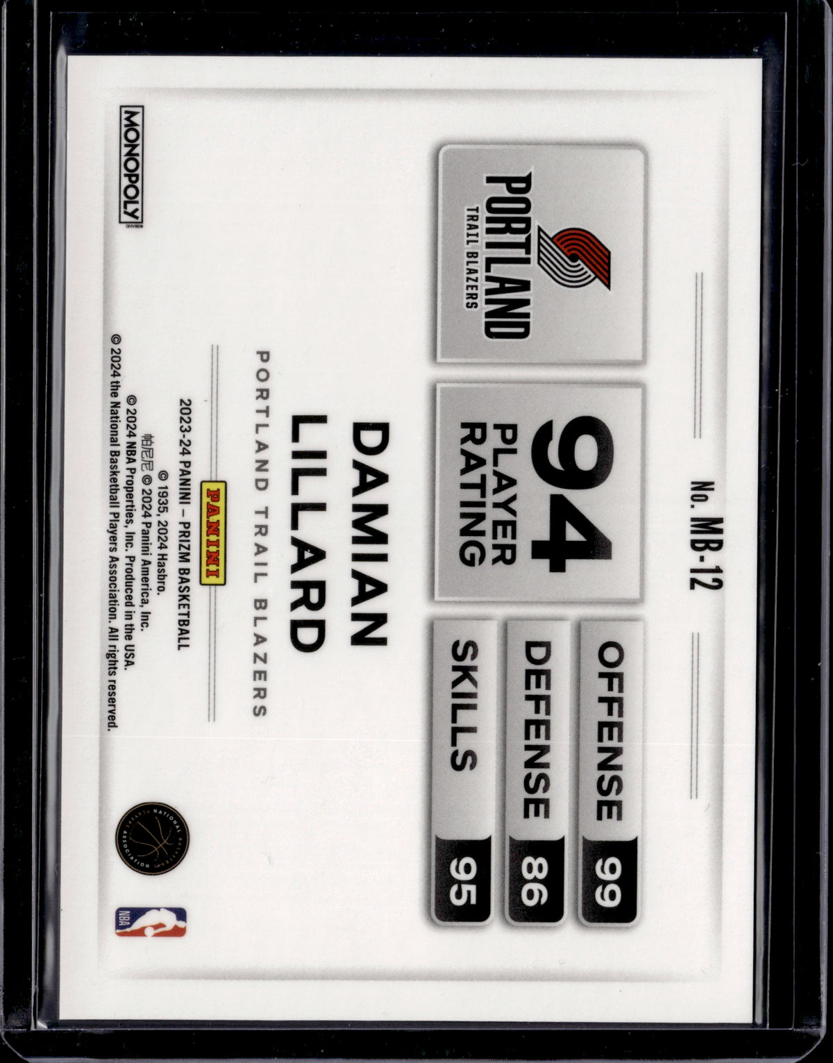 2024 Panini Prizm Monopoly Basketball Damian Lillard #MB-12 Money Blast