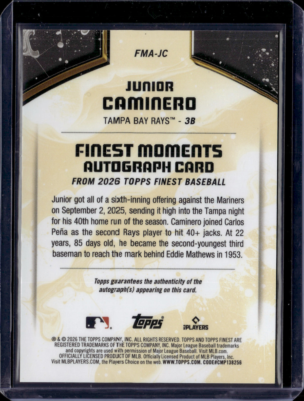 2026 Topps Finest Junior Caminero Auto #FMA-JC Orange /25