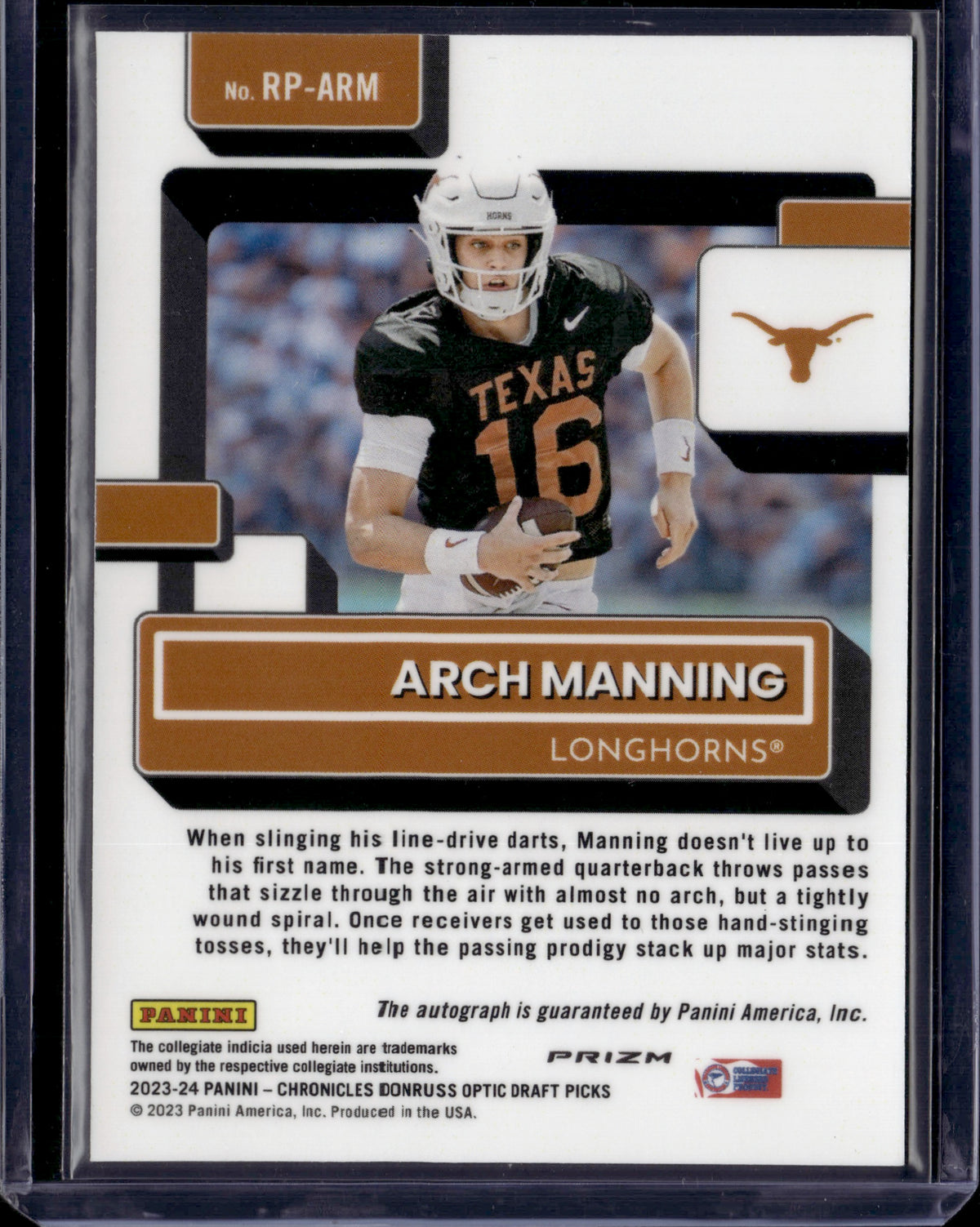 2023 Panini Chronicles Donruss Optic Draft Picks Arch Manning Auto #RP-ARM