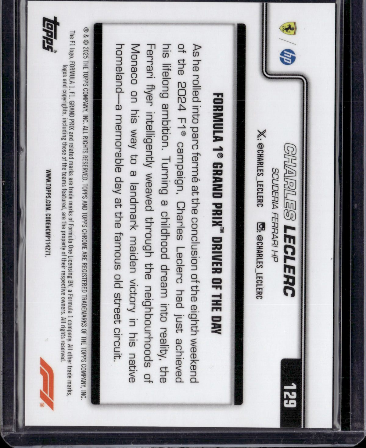 2025 Topps Chrome Formula 1 Charles Leclerc #129 Orange Sapphire /25