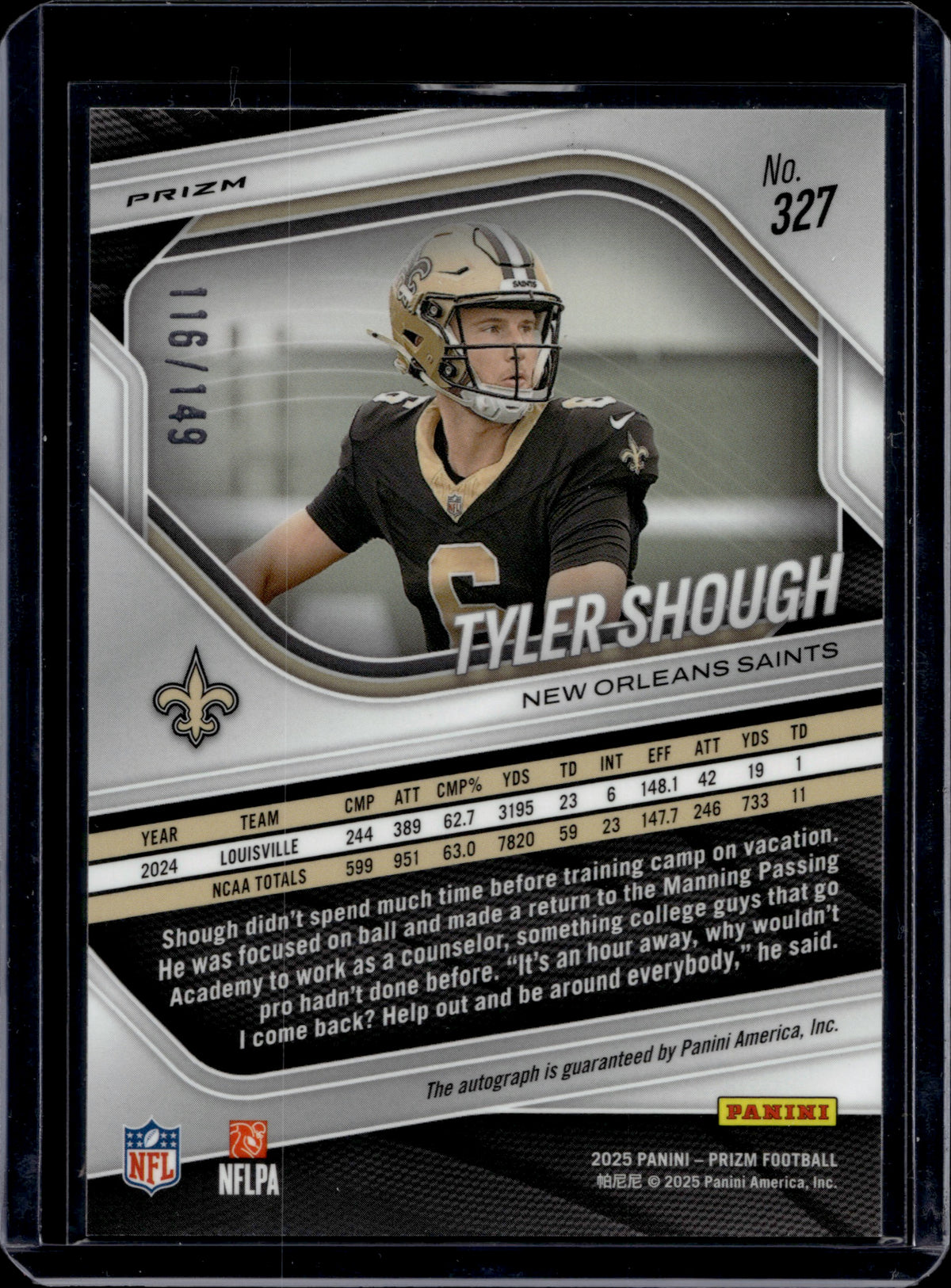 2025 Panini Prizm Football Tyler Shough #327 Red Wave Auto /149 RC
