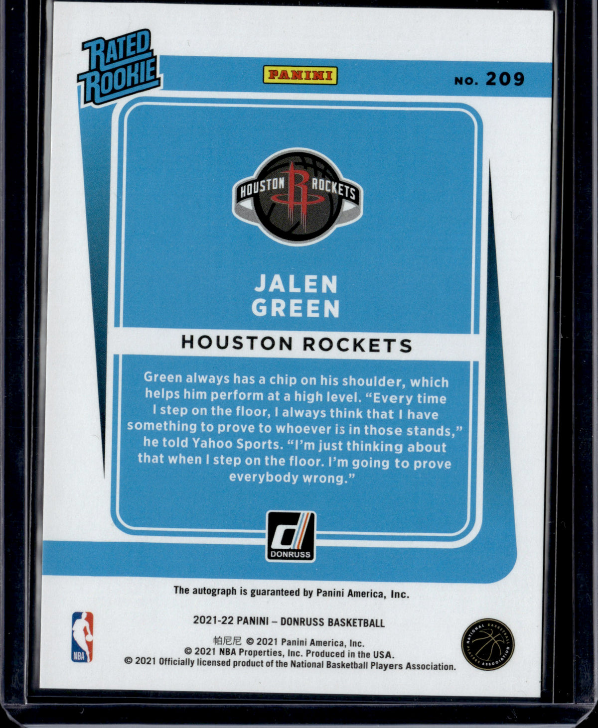 2021 Panini Donruss Basketball Jalen Green #209 Red Auto