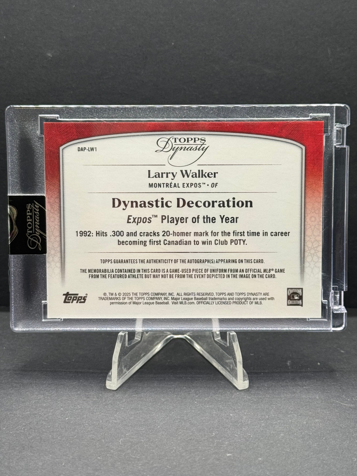 2025 Topps Dynasty Larry Walker #DAP-LW1 Patch Auto /5 Memorabilia