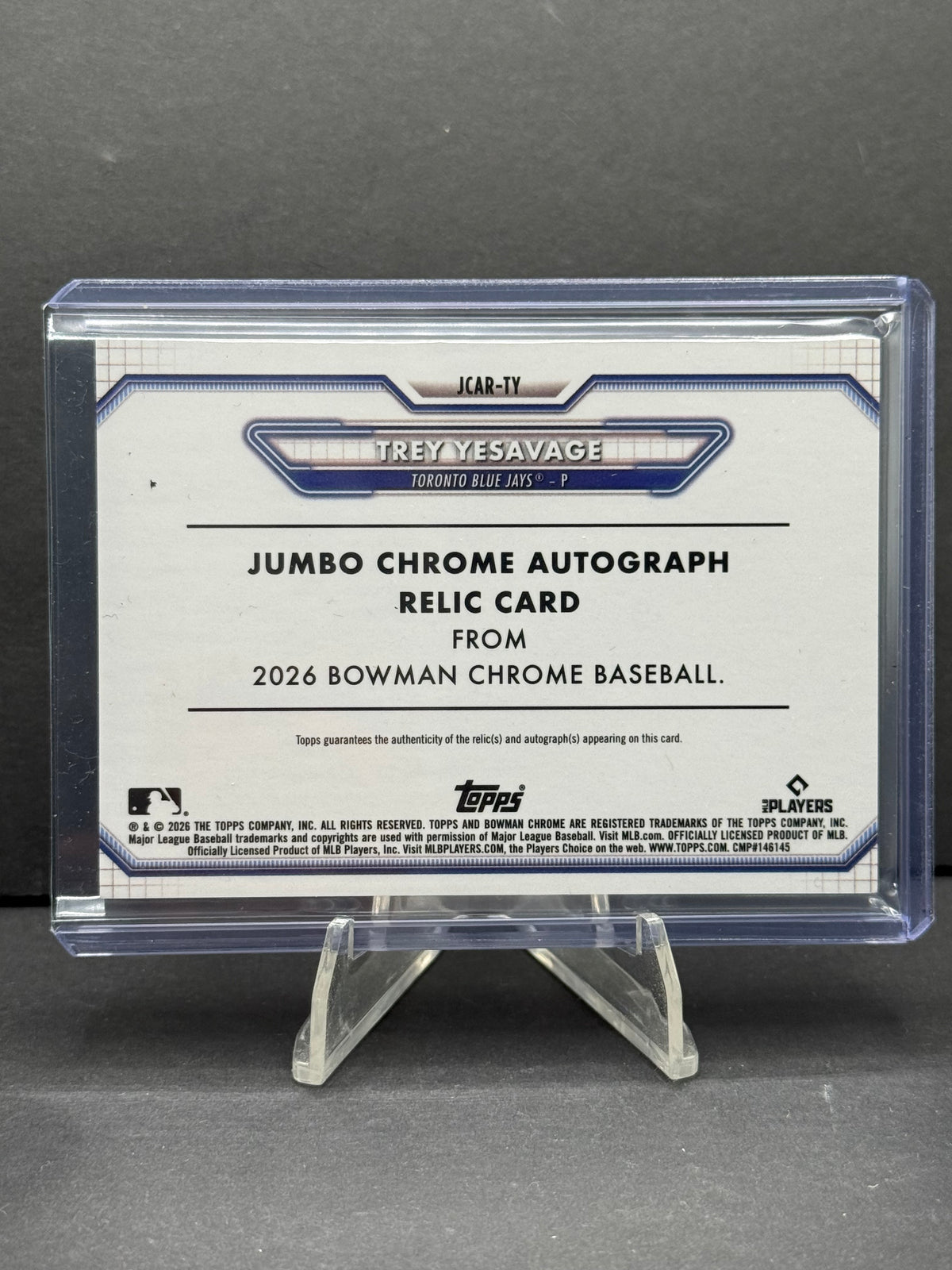 2026 Topps Bowman Chrome Trey Yesavage #JCAR-TY Gold Auto /50 RC