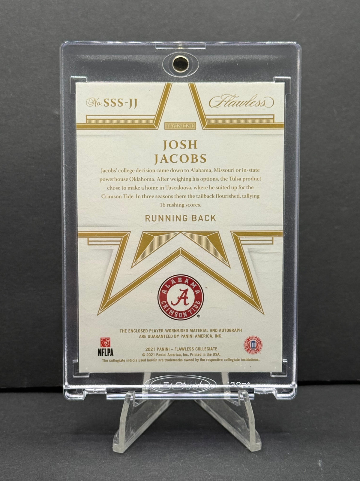 2021 Panini Flawless Collegiate Josh Jacobs #SSS-JJ Star Swatch Auto /25