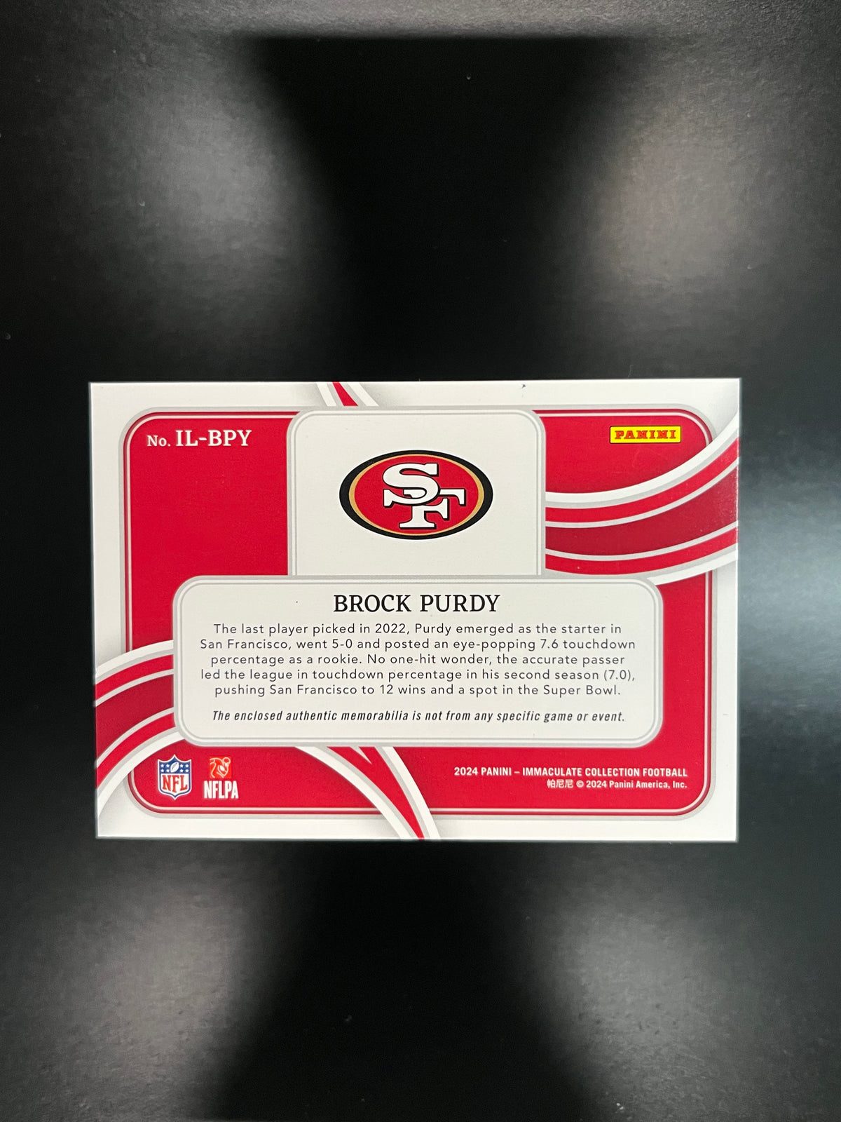 2024 Panini Immaculate Collection Brock Purdy #IL-BPY Patch Memorabilia /25