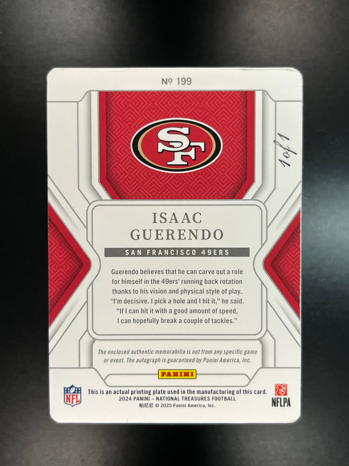 2024 National Treasures Isaac Guerendo 1/1 Auto RPA Printing Plate Nike Swoosh