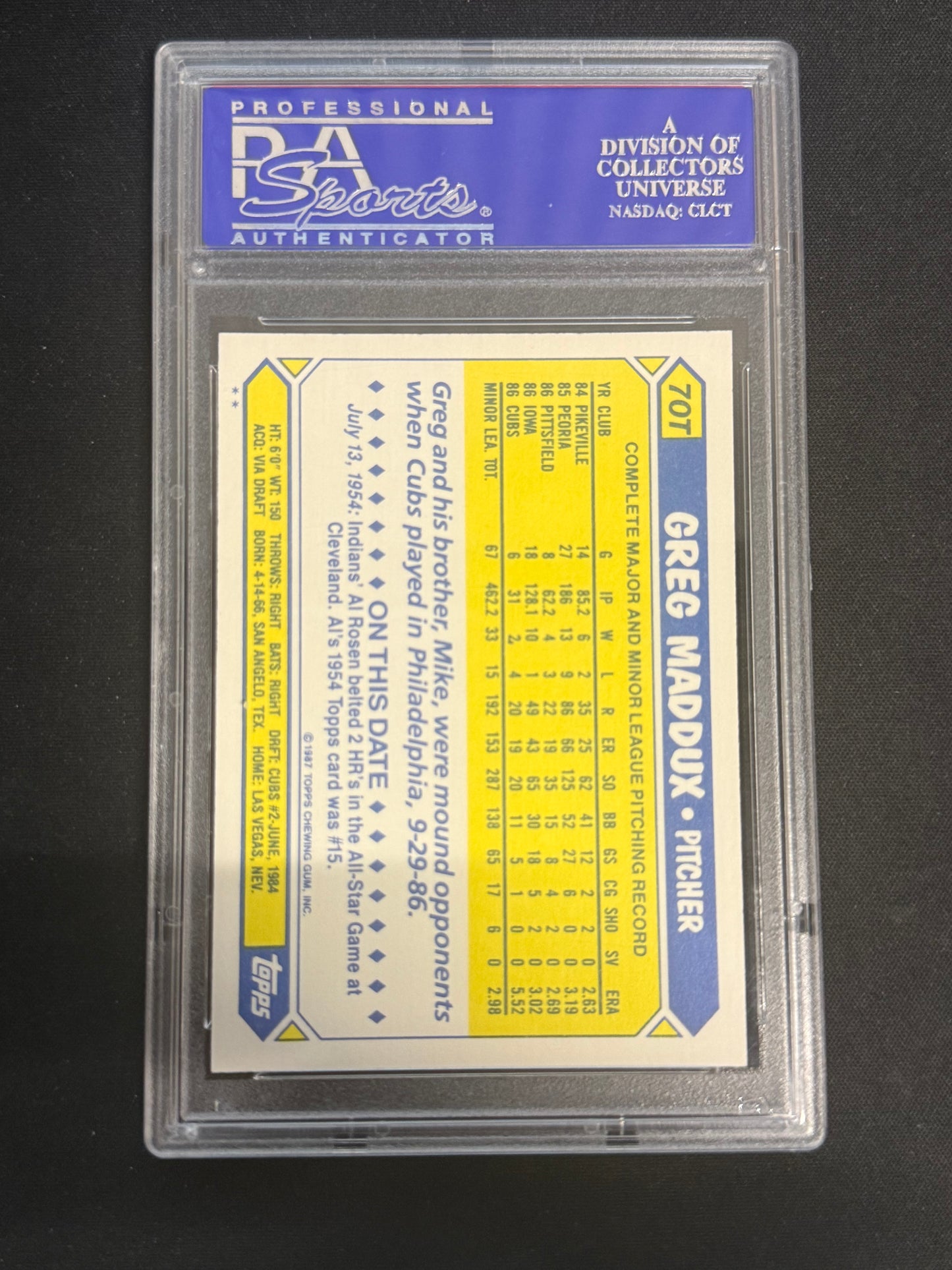 1987 Topps Traded Greg Maddux #70T PSA 10