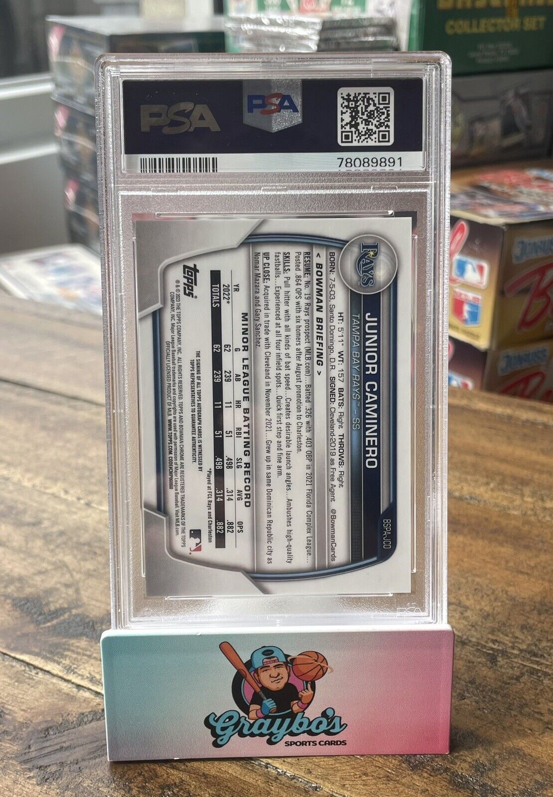 2023 Bowman Sapphire Junior Caminero Chrome Prospects Auto PSA 10