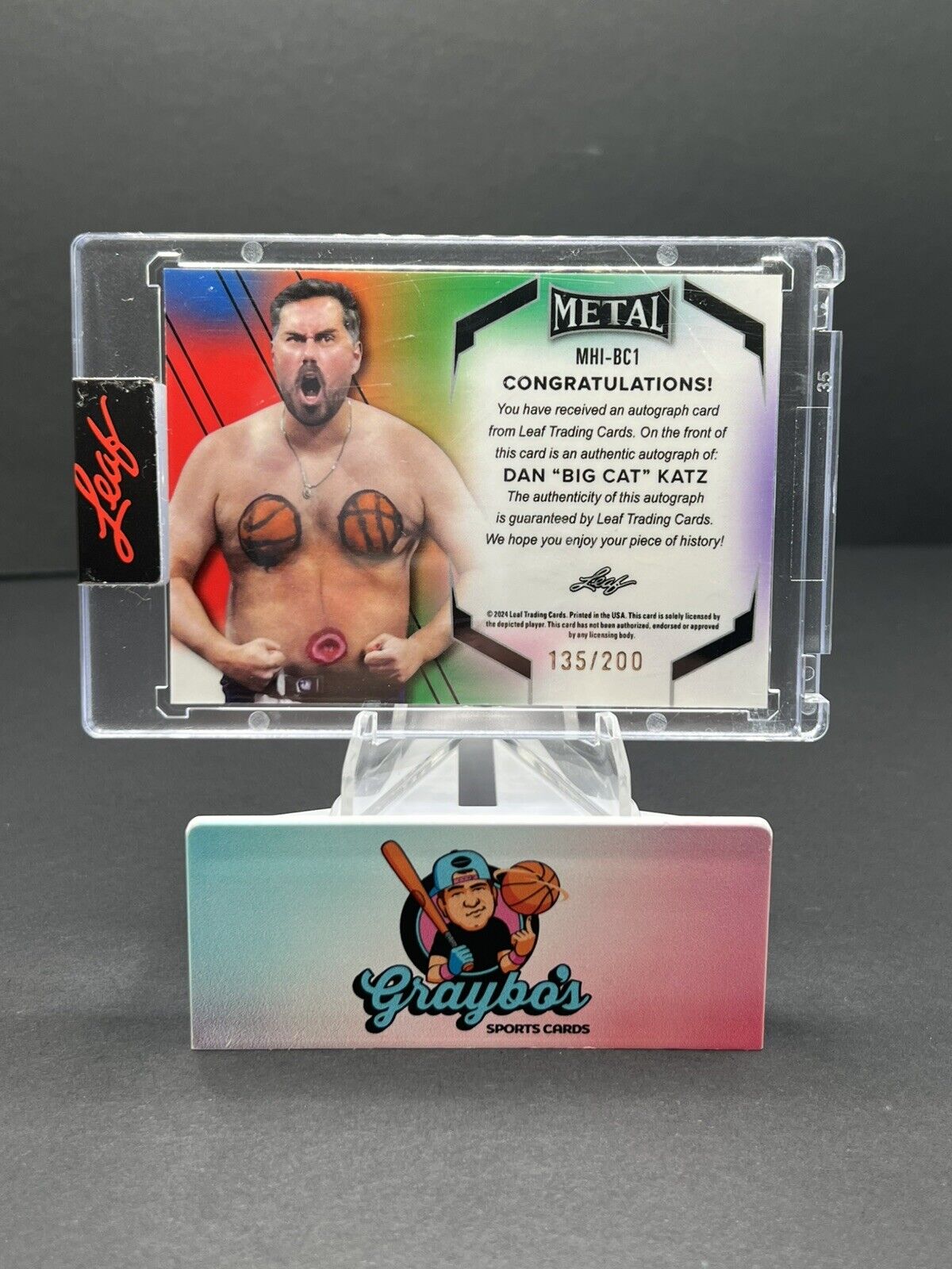 2024 Dan “Big Cat” Katz Leaf Inscriptions Barstool Red Auto /200 #onWisconsin