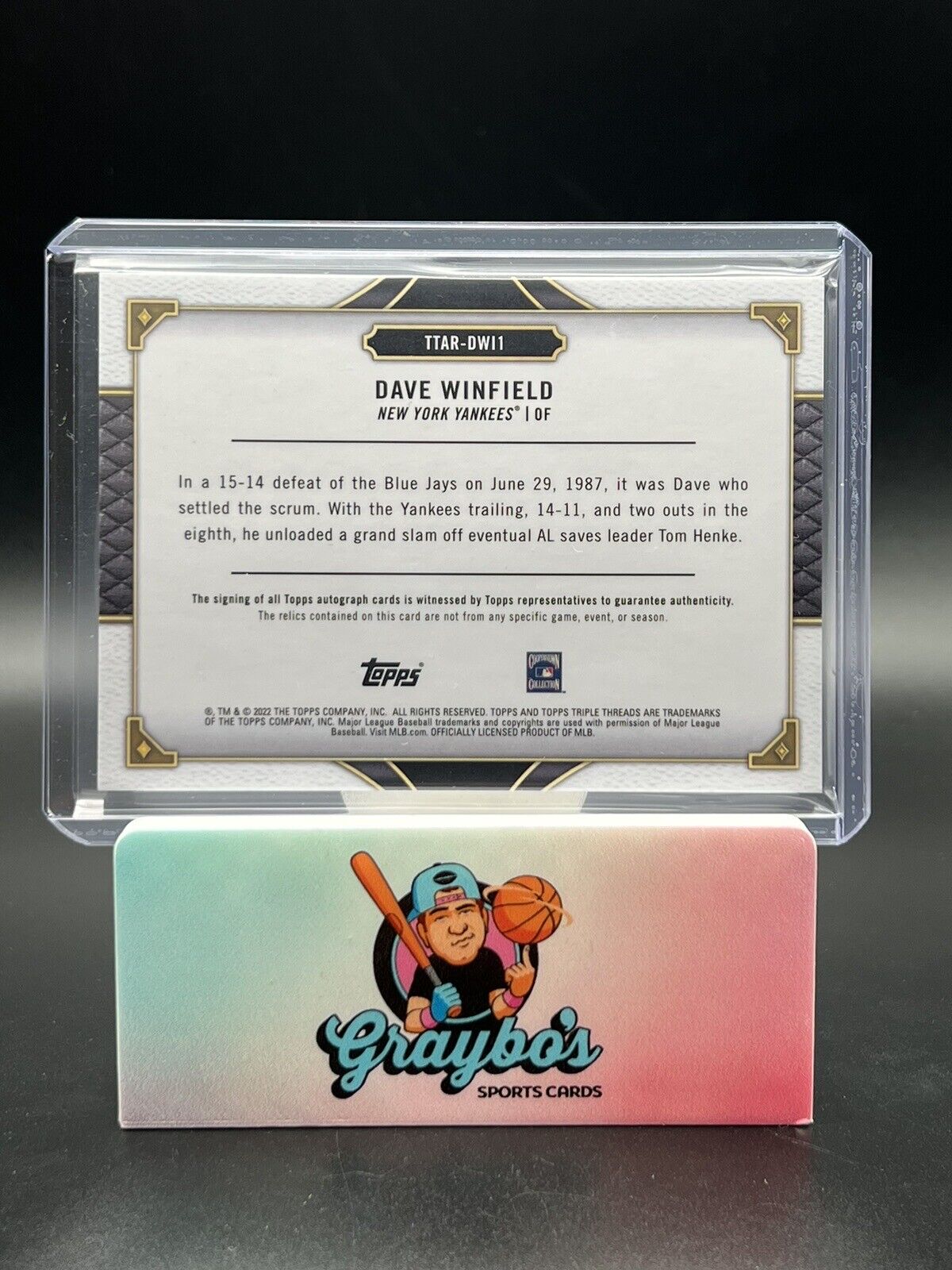 2022 Topps Tripple Threads Relic Auto Dave Winfield 1/1