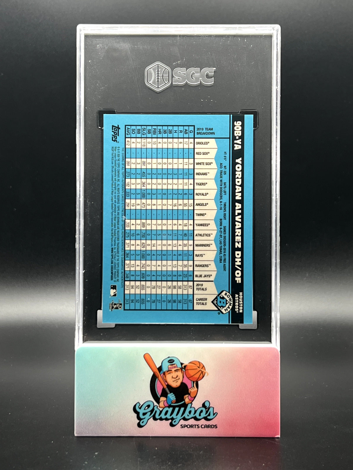 2020 Bowman Chrome Yordan Alveraz '90 Bowman Auto /30 SGC 9.5 Auto 10