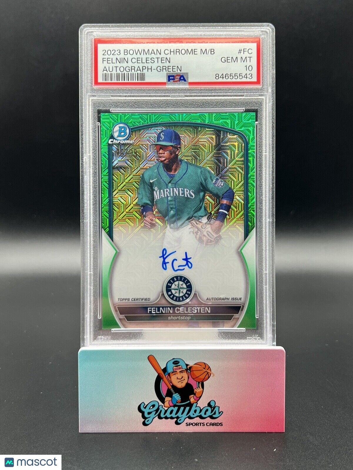 2023 Bowman Chrome Mega Box Felnin Celesten Green Mojo Auto /99 Mariners PSA 10