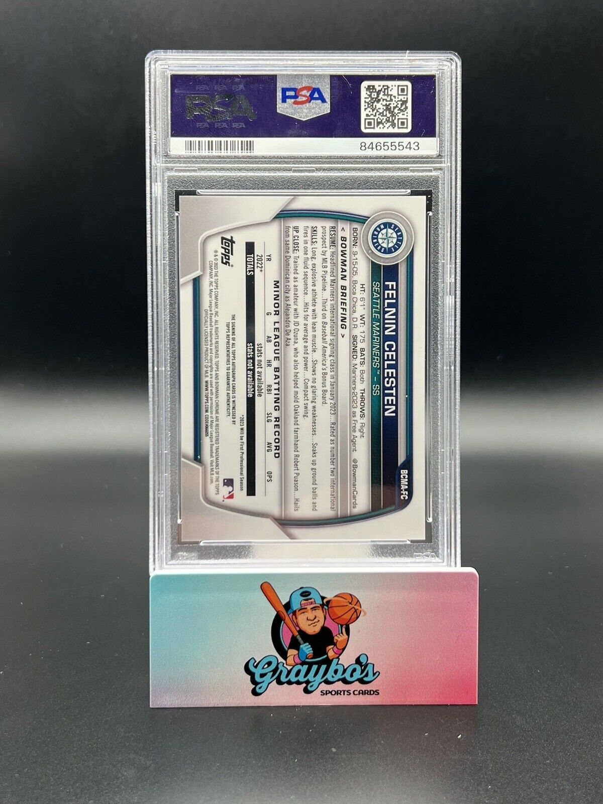 2023 Bowman Chrome Mega Box Felnin Celesten Green Mojo Auto /99 Mariners PSA 10