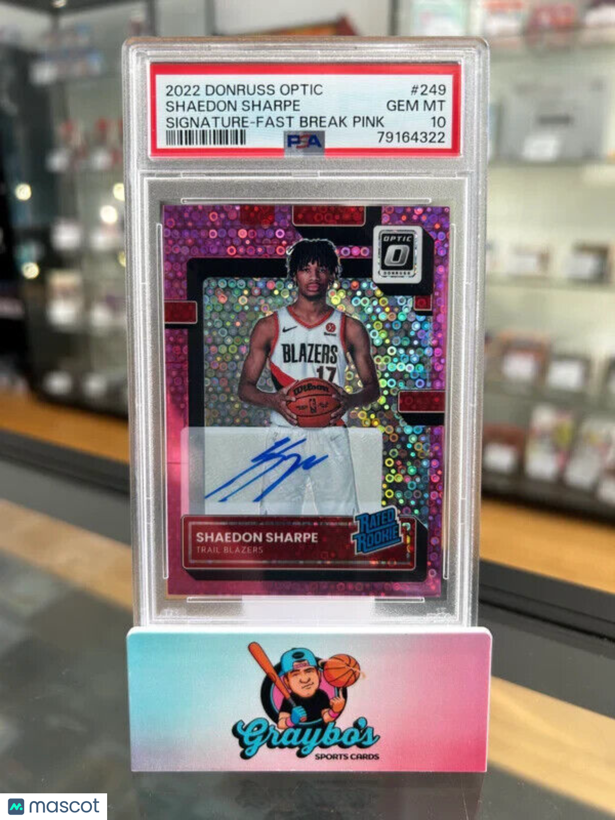 2022 Donruss Optic Shaedon Sharpe Signature Fast Break Pink /25 #249 PSA 10