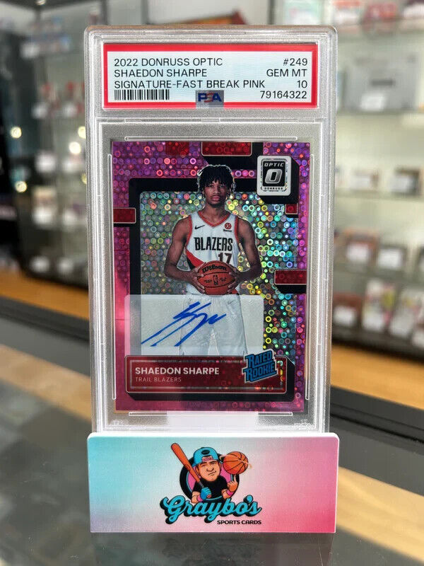 2022 Donruss Optic Shaedon Sharpe Signature Fast Break Pink /25 #249 PSA 10