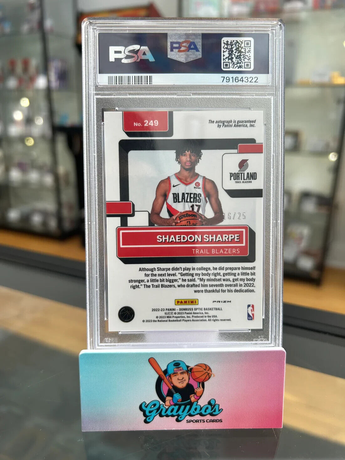2022 Donruss Optic Shaedon Sharpe Signature Fast Break Pink /25 #249 PSA 10