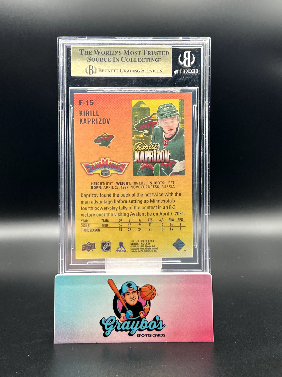2021-22 Upper Deck Series 1 Fanimation #F-15 Kirill Kaprizov BGS 9.5