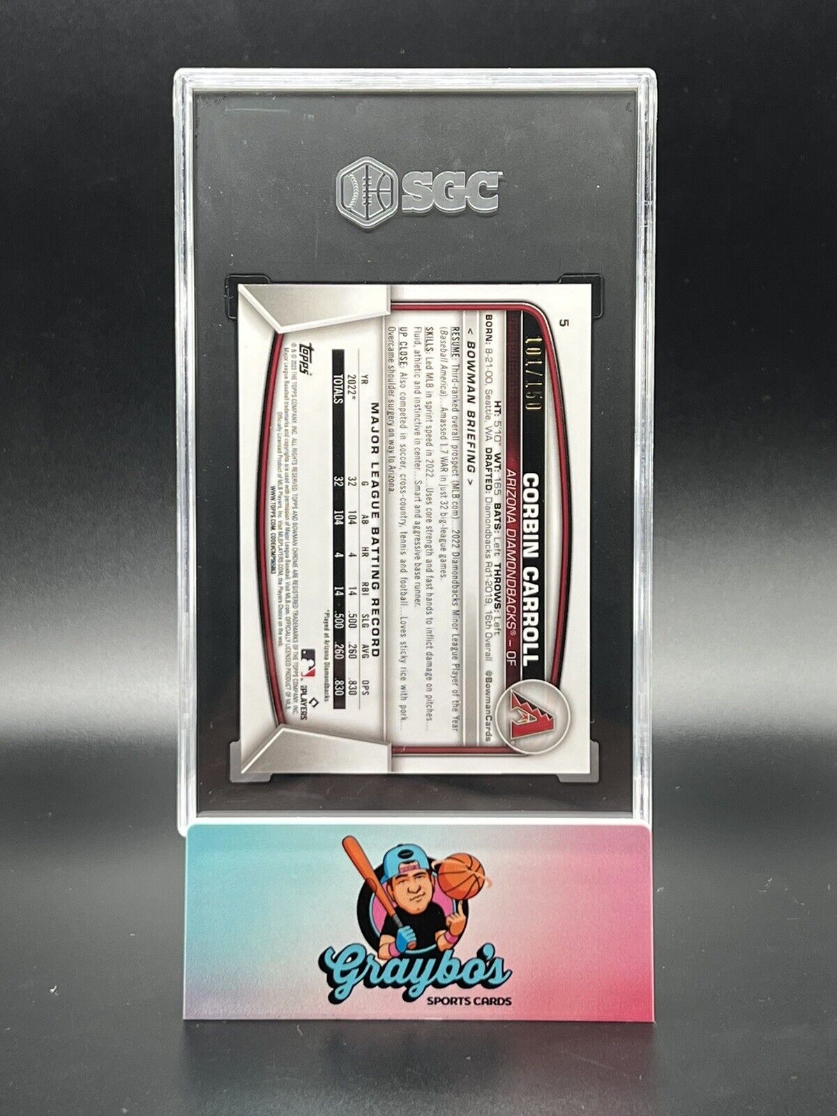 2023 Bowman Chrome CORBIN CARROLL Blue Refractor RC /150 SGC 10