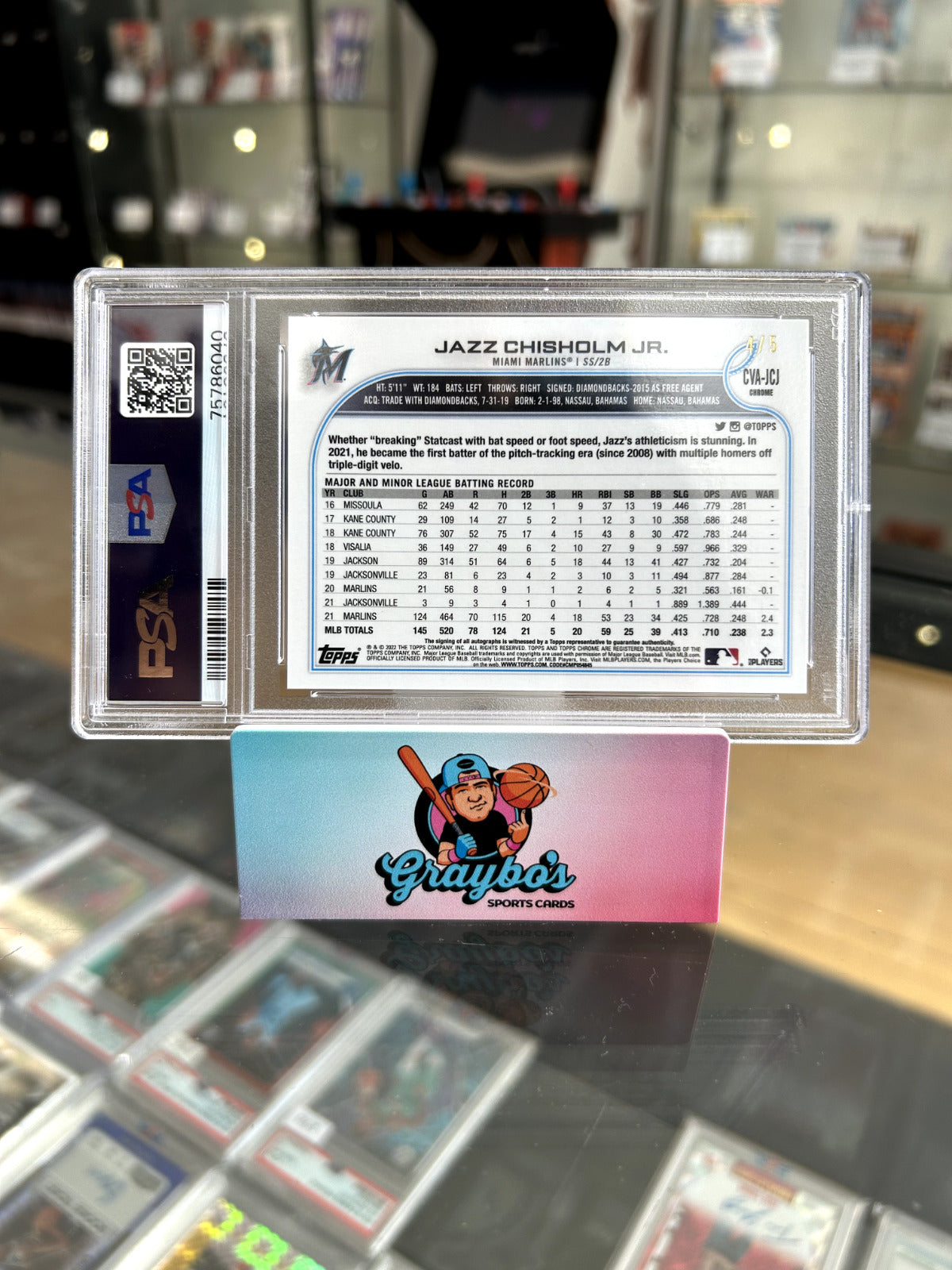 2022 Topps Chrome Jazz Chisholm Red Wave Refractor /5 PSA 9