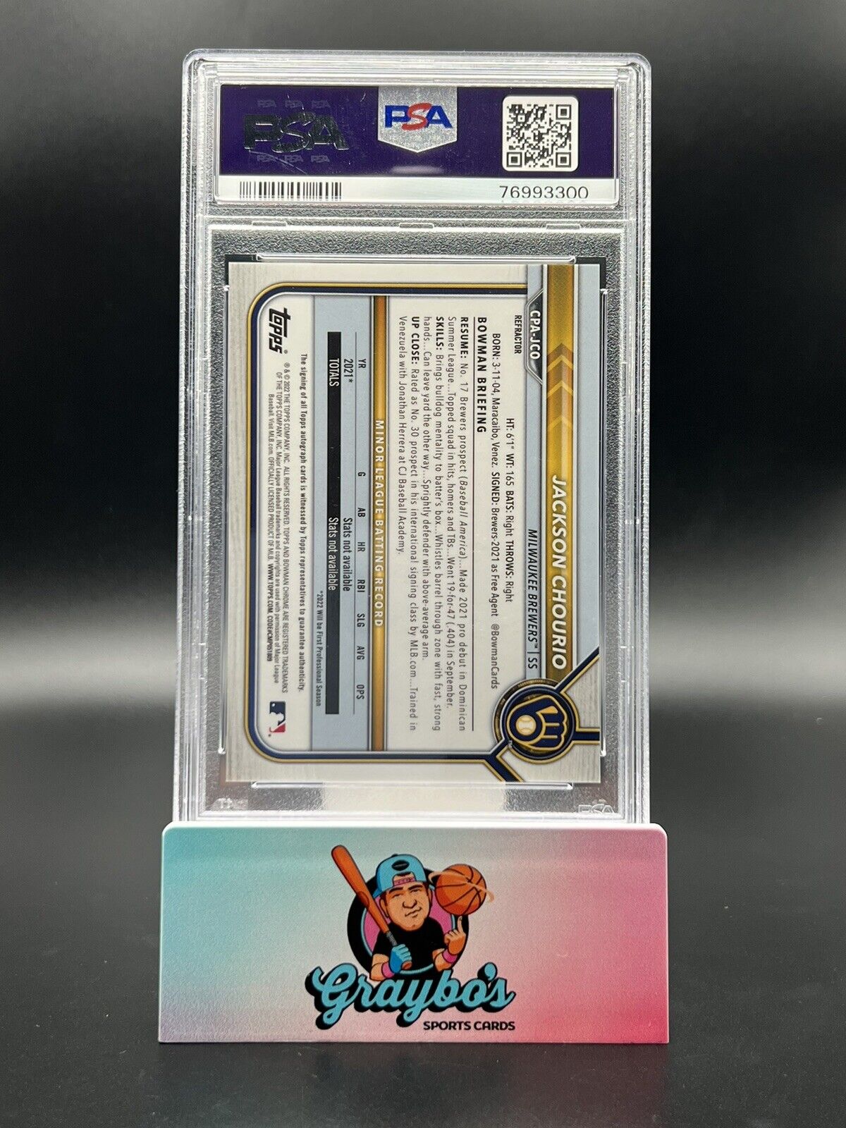 2022 Bowman Chrome Jackson Chourio 1st Auto /499 PSA 10