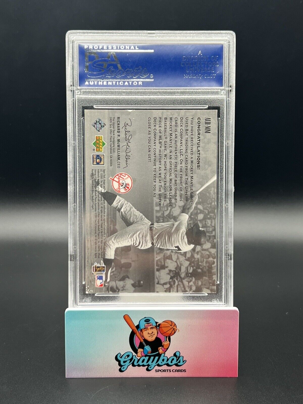 2002 Upper Deck Mickey Mantle Game Used Bat Centennial Anniversary AL PSA 8