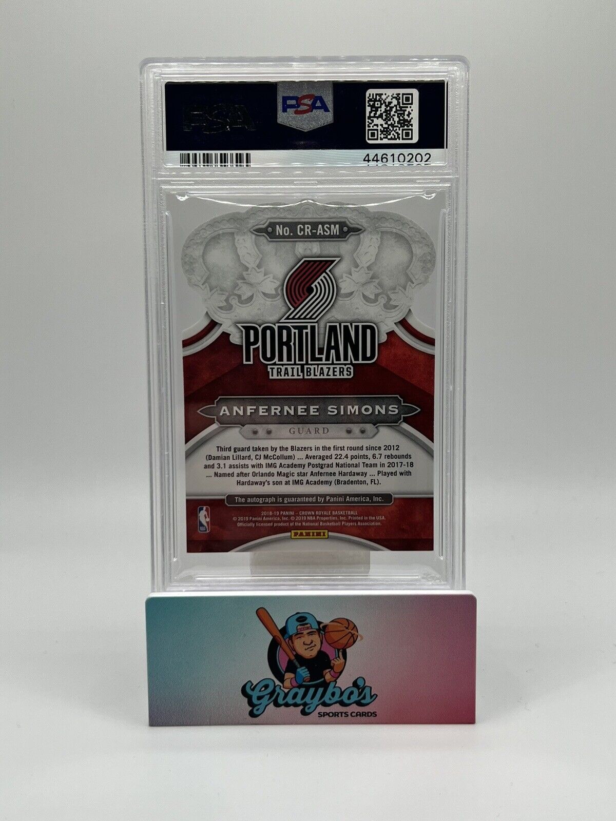 ANFERNEE SIMONS 2018-19 CROWN ROYALE ROOKIE DIE CUT RC AUTO /99 PSA 10