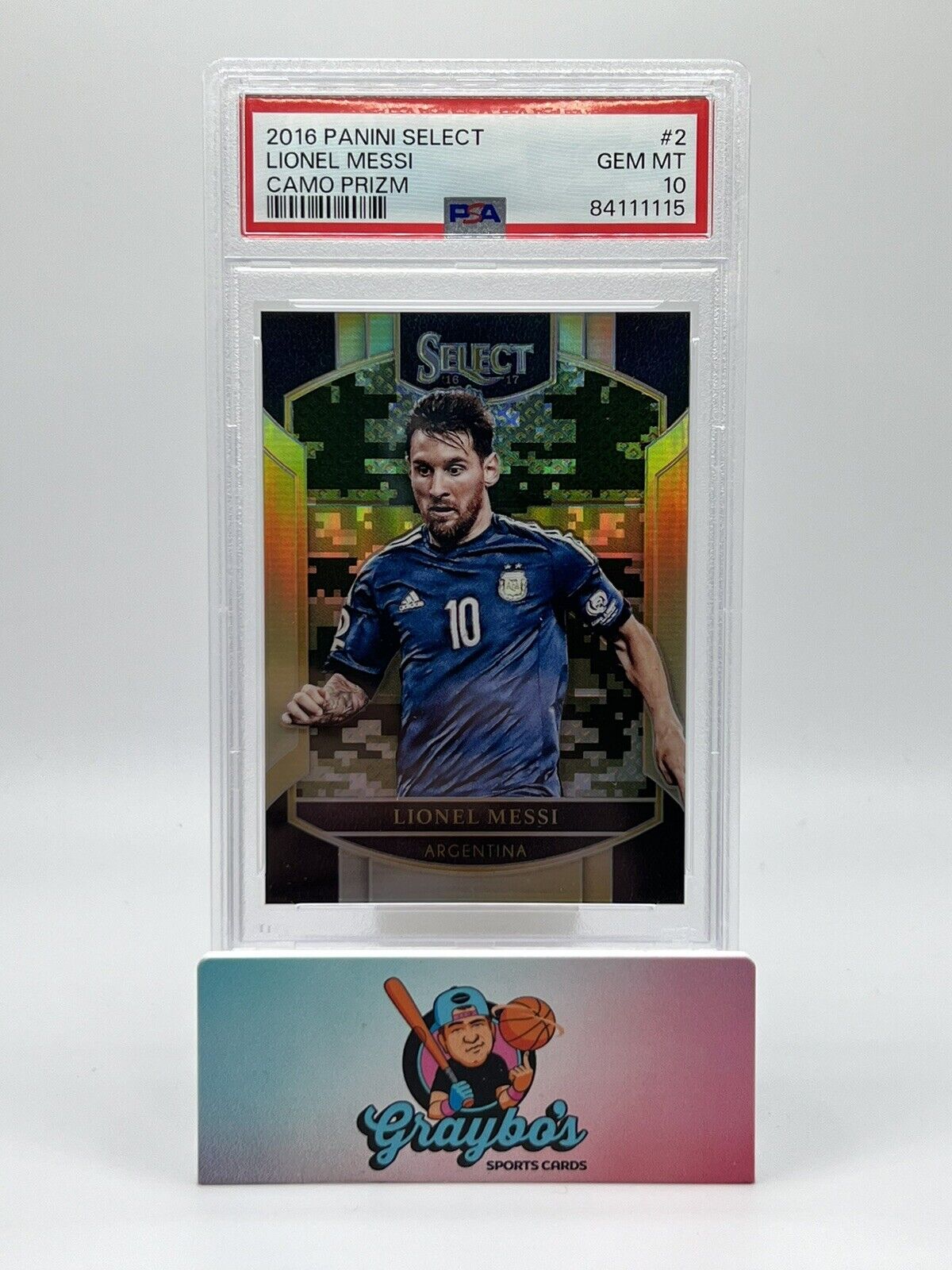 Lionel Messi 2016-17 Panini Select #2 Camo Prizm /20 PSA 10