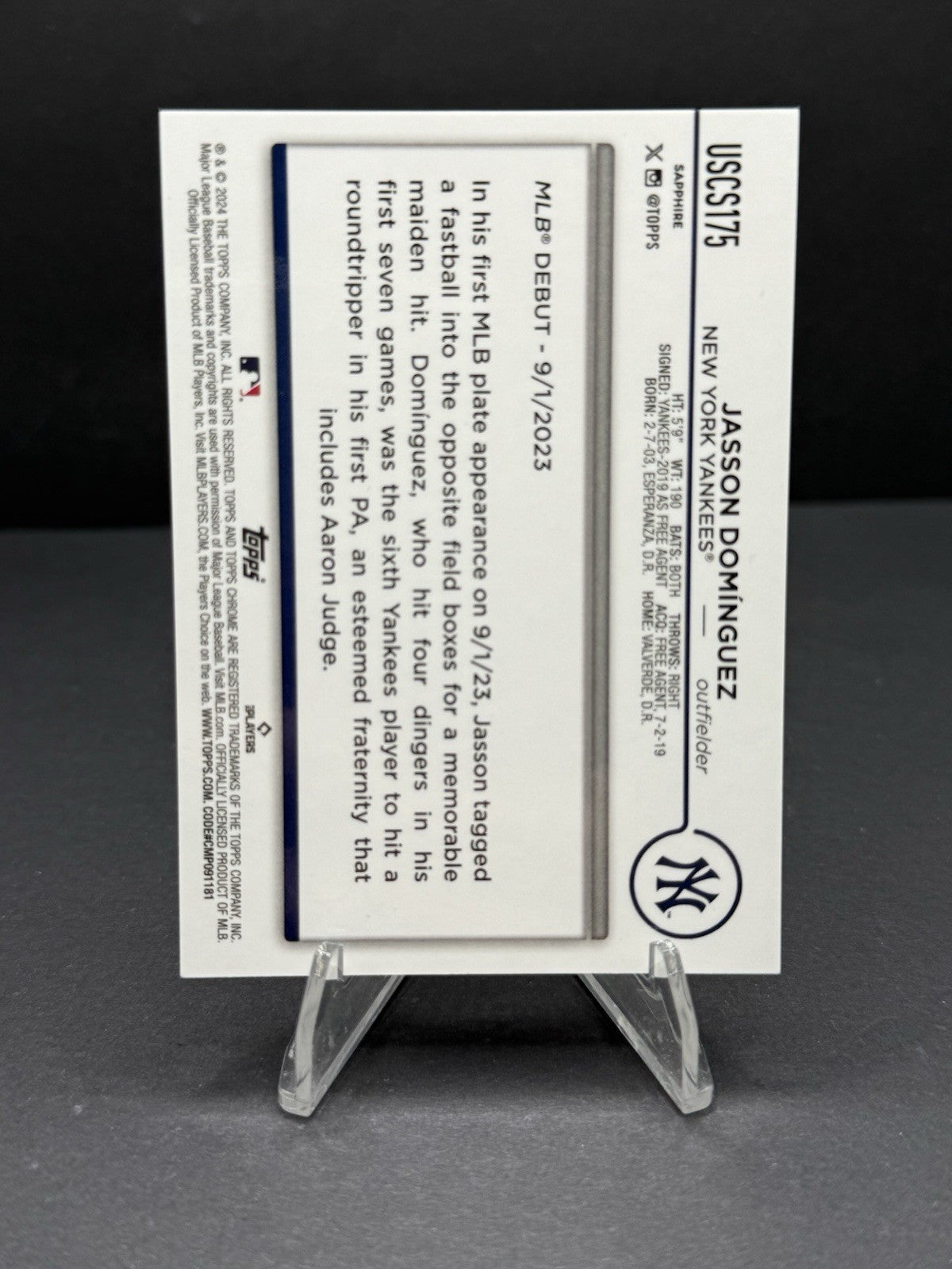 2024 Topps Chrome Update Jasson Dominguez /25 Sapphire Rookie Orange Refractor