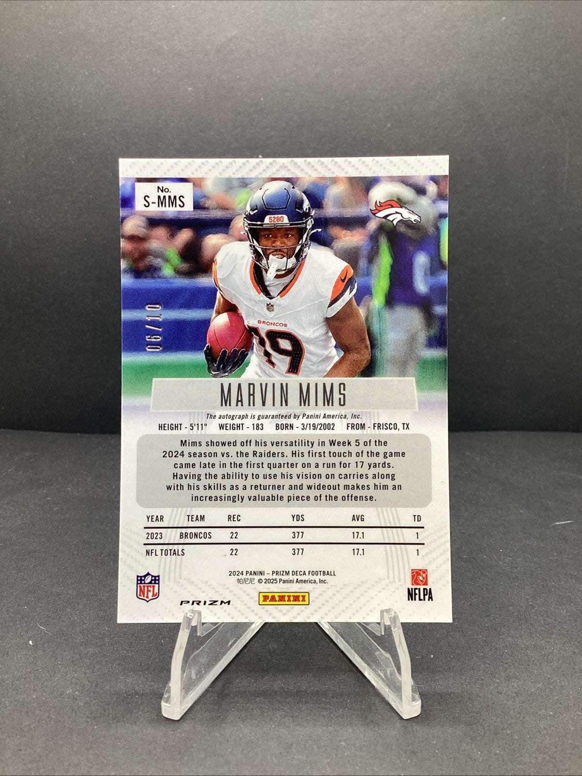 2024 Prizm Deca Marvin Mims Gold Shimmer Auto /10 Denver Broncos