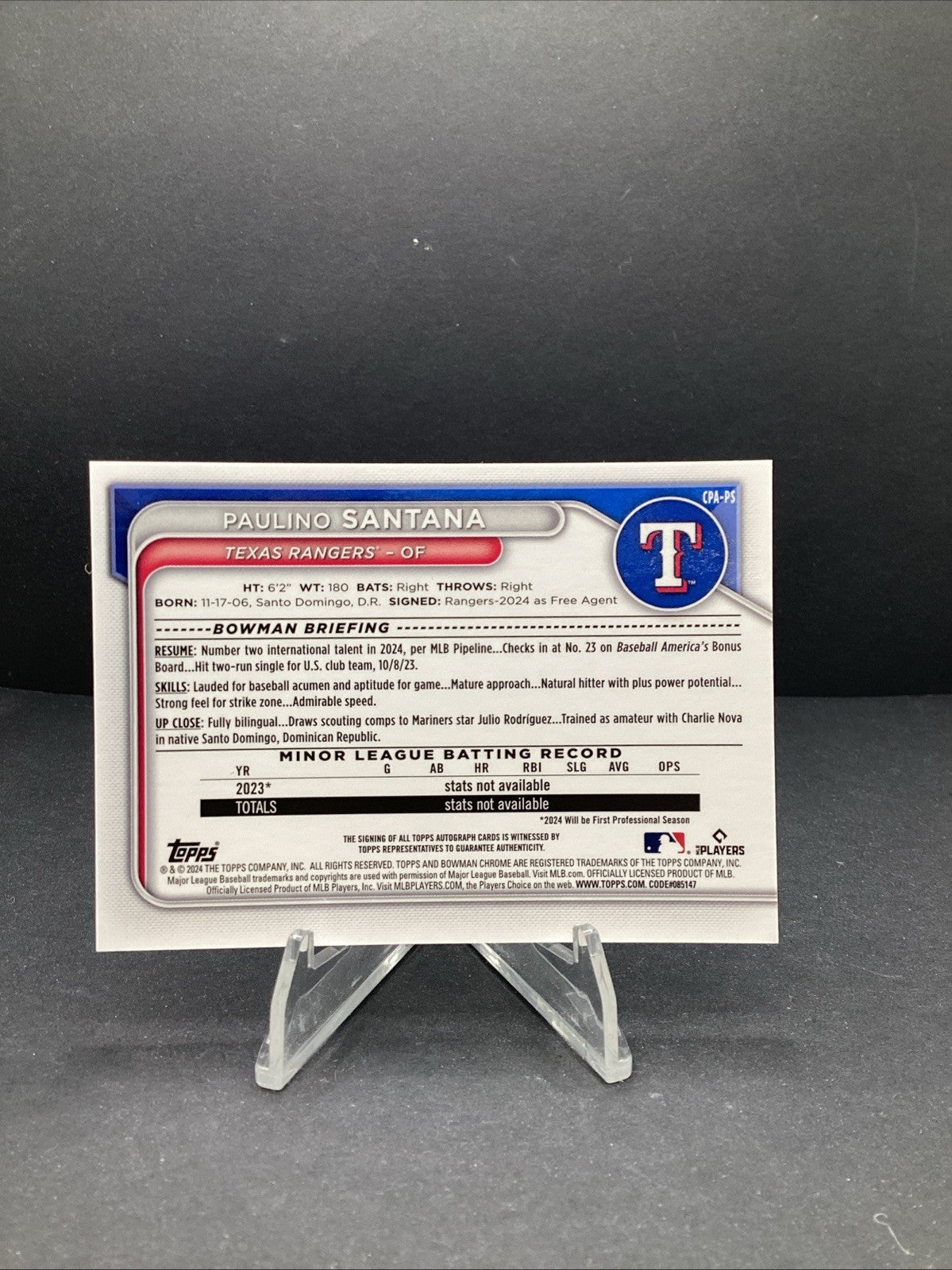 2024 Bowman Chrome - Auto Paulino Santana #CPA-PS Speckle Refractor /299